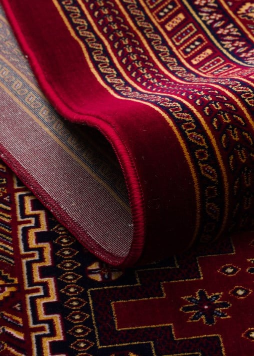 SATEEN AFGHAN SFG 01 RED Afgan Desenlerine Sahip Hav Vermeyen Özel İplerle Dokunan Yıkanabilir ve Özel Kaymaz Tabanlı Sık Dokuma Makine Halısı