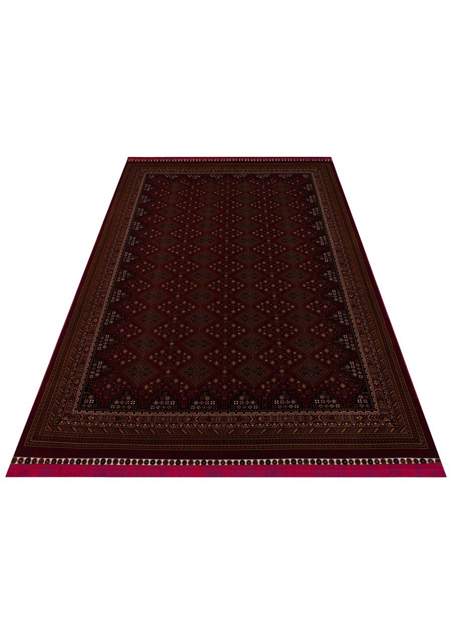 SATEEN AFGHAN SFG 01 RED Afgan Desenlerine Sahip Hav Vermeyen Özel İplerle Dokunan Yıkanabilir ve Özel Kaymaz Tabanlı Sık Dokuma Makine Halısı