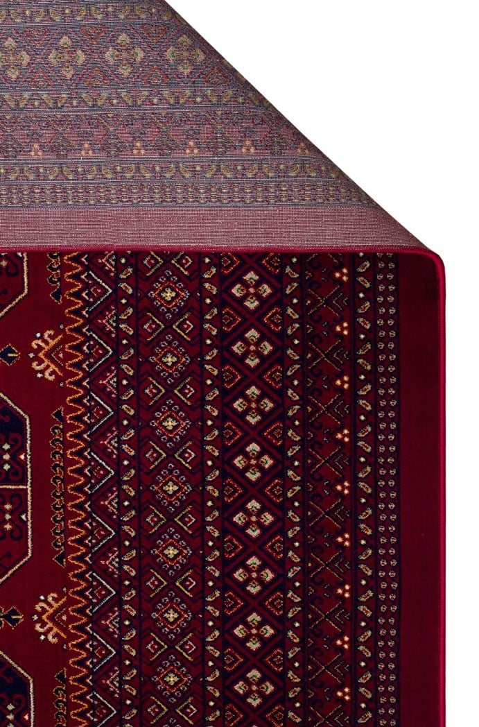 SATEEN AFGHAN SFG 02 RED Afgan Desenlerine Sahip Hav Vermeyen Özel İplerle Dokunan Yıkanabilir ve Özel Kaymaz Tabanlı Sık Dokuma Makine Halısı