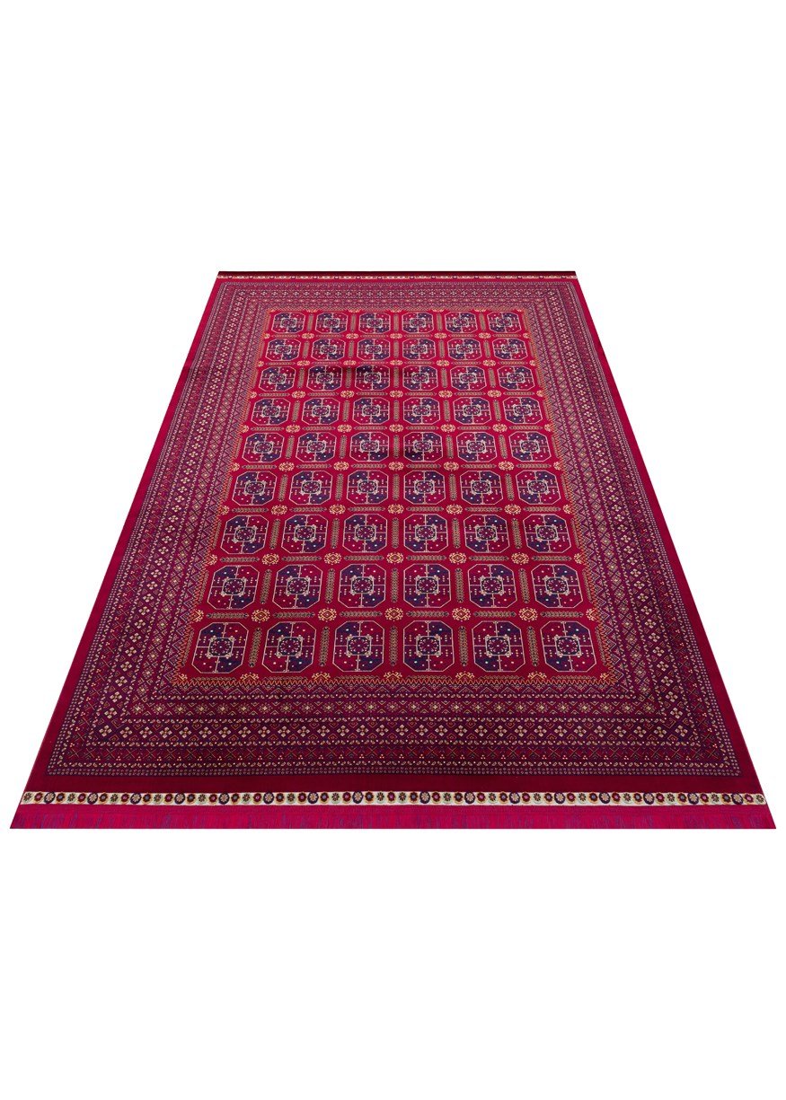 SATEEN AFGHAN SFG 02 RED Afgan Desenlerine Sahip Hav Vermeyen Özel İplerle Dokunan Yıkanabilir ve Özel Kaymaz Tabanlı Sık Dokuma Makine Halısı