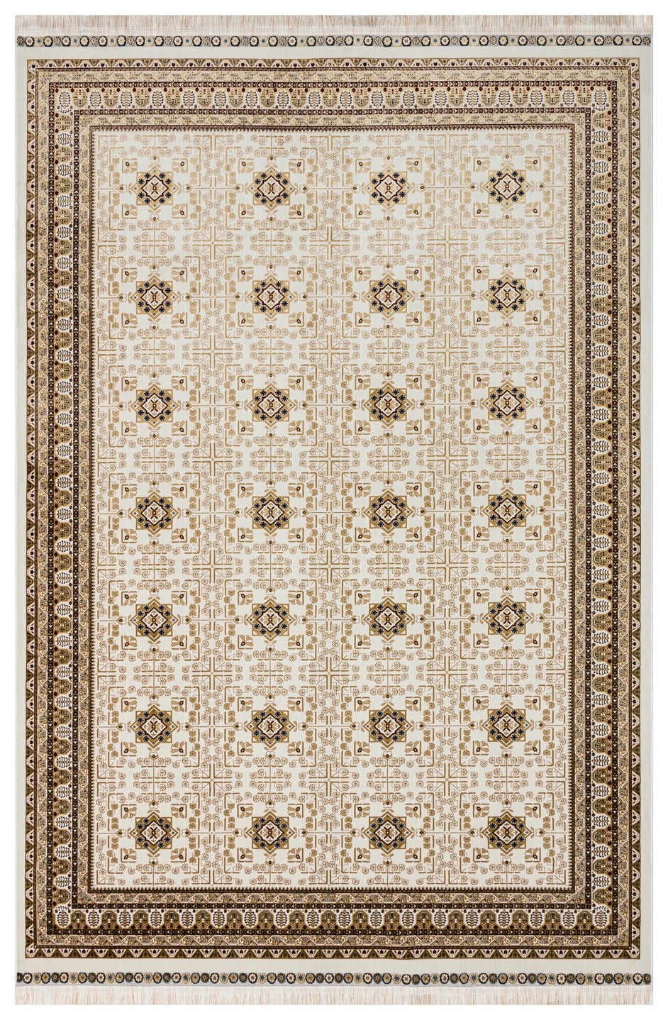 SATEEN AFGHAN SFG 03 BEİGE Afgan Desenlerine Sahip Hav Vermeyen Özel İplerle Dokunan Yıkanabilir ve Özel Kaymaz Tabanlı Sık Dokuma Makine Halısı