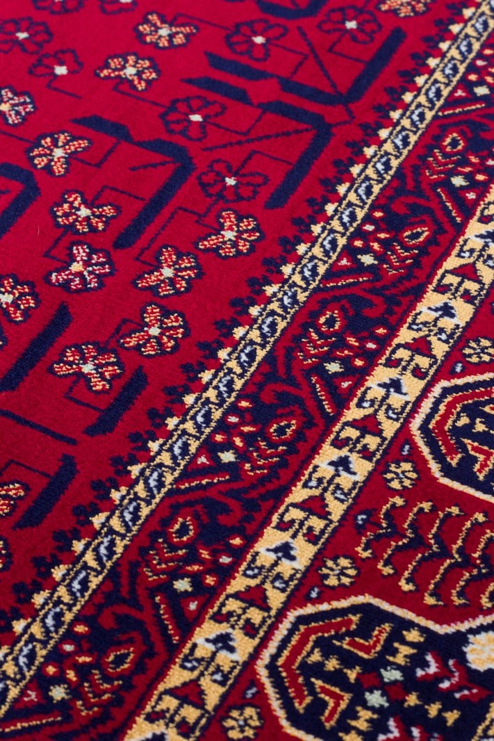 SATEEN AFGHAN SFG 03 RED Afgan Desenlerine Sahip Hav Vermeyen Özel İplerle Dokunan Yıkanabilir ve Özel Kaymaz Tabanlı Sık Dokuma Makine Halısı