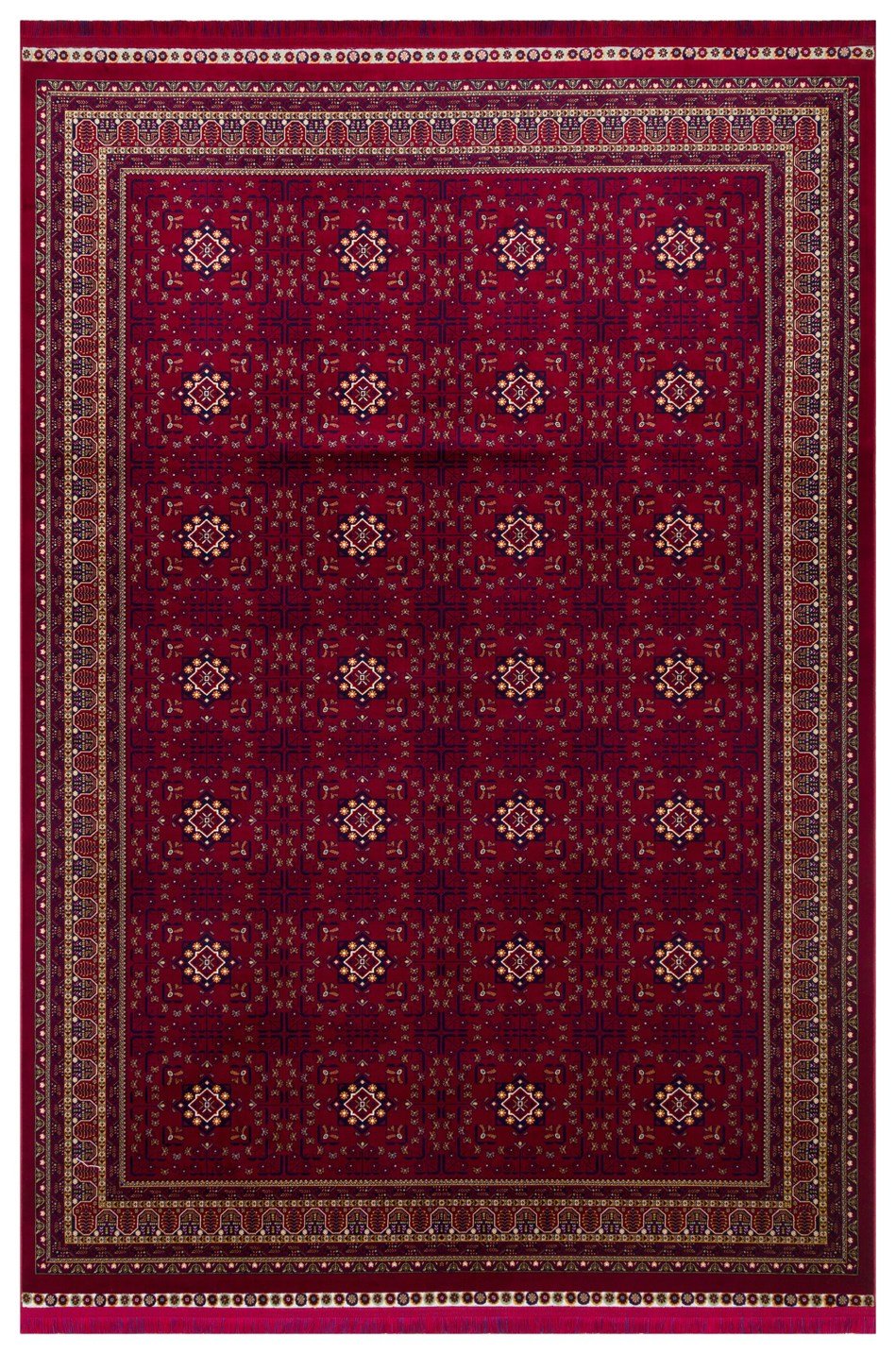 SATEEN AFGHAN SFG 03 RED Afgan Desenlerine Sahip Hav Vermeyen Özel İplerle Dokunan Yıkanabilir ve Özel Kaymaz Tabanlı Sık Dokuma Makine Halısı