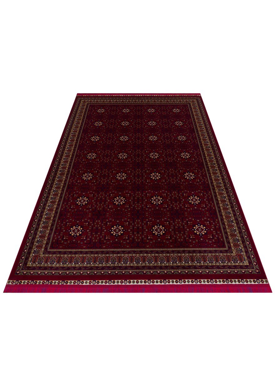 SATEEN AFGHAN SFG 03 RED Afgan Desenlerine Sahip Hav Vermeyen Özel İplerle Dokunan Yıkanabilir ve Özel Kaymaz Tabanlı Sık Dokuma Makine Halısı