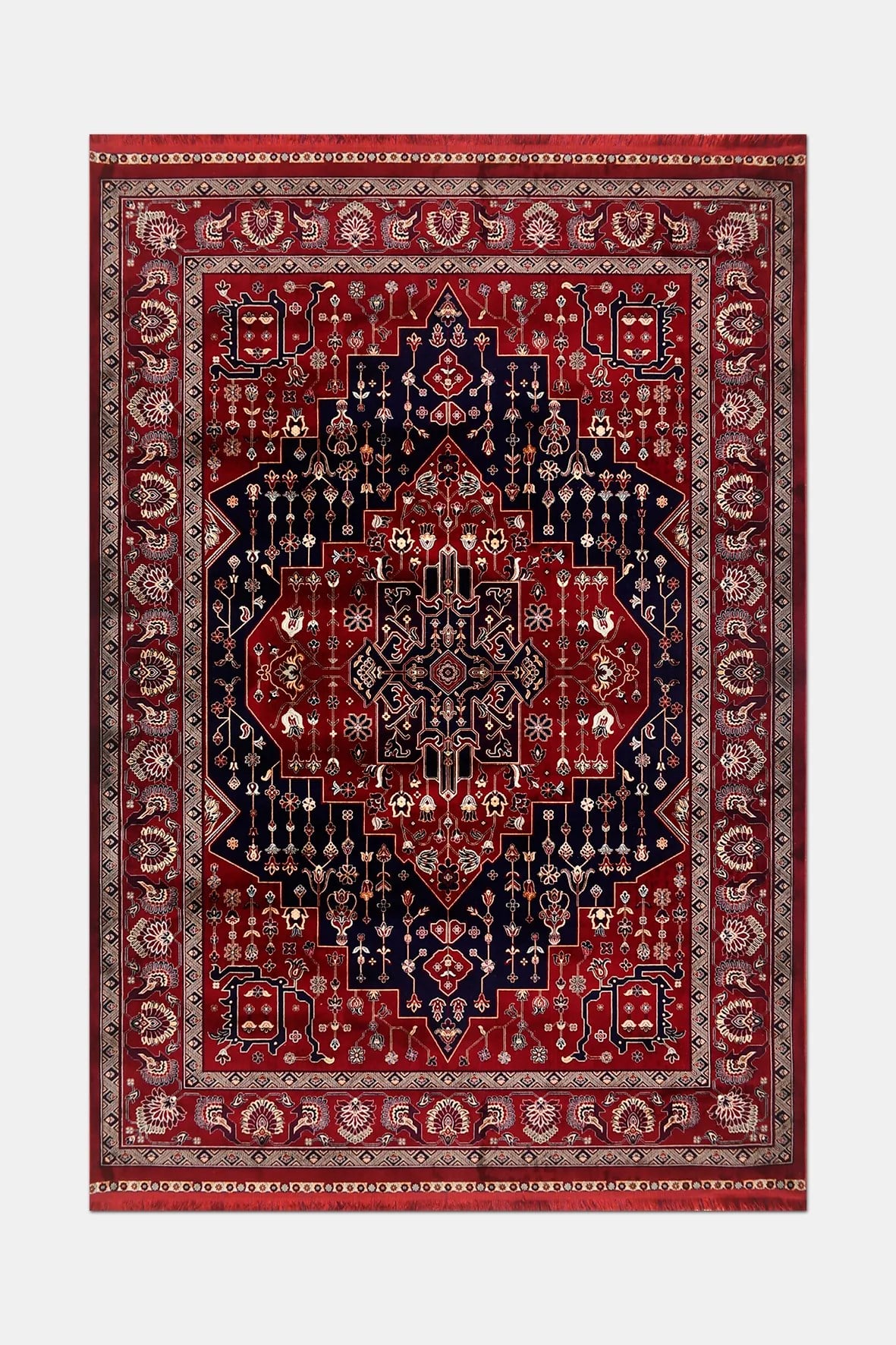 TALYA- Kırmızı / Lacivert - Sabit Ölçü- Oturma Odası,Salon - Robot Süpürgeye Uyumlu-Kolay Temizlenebilir
