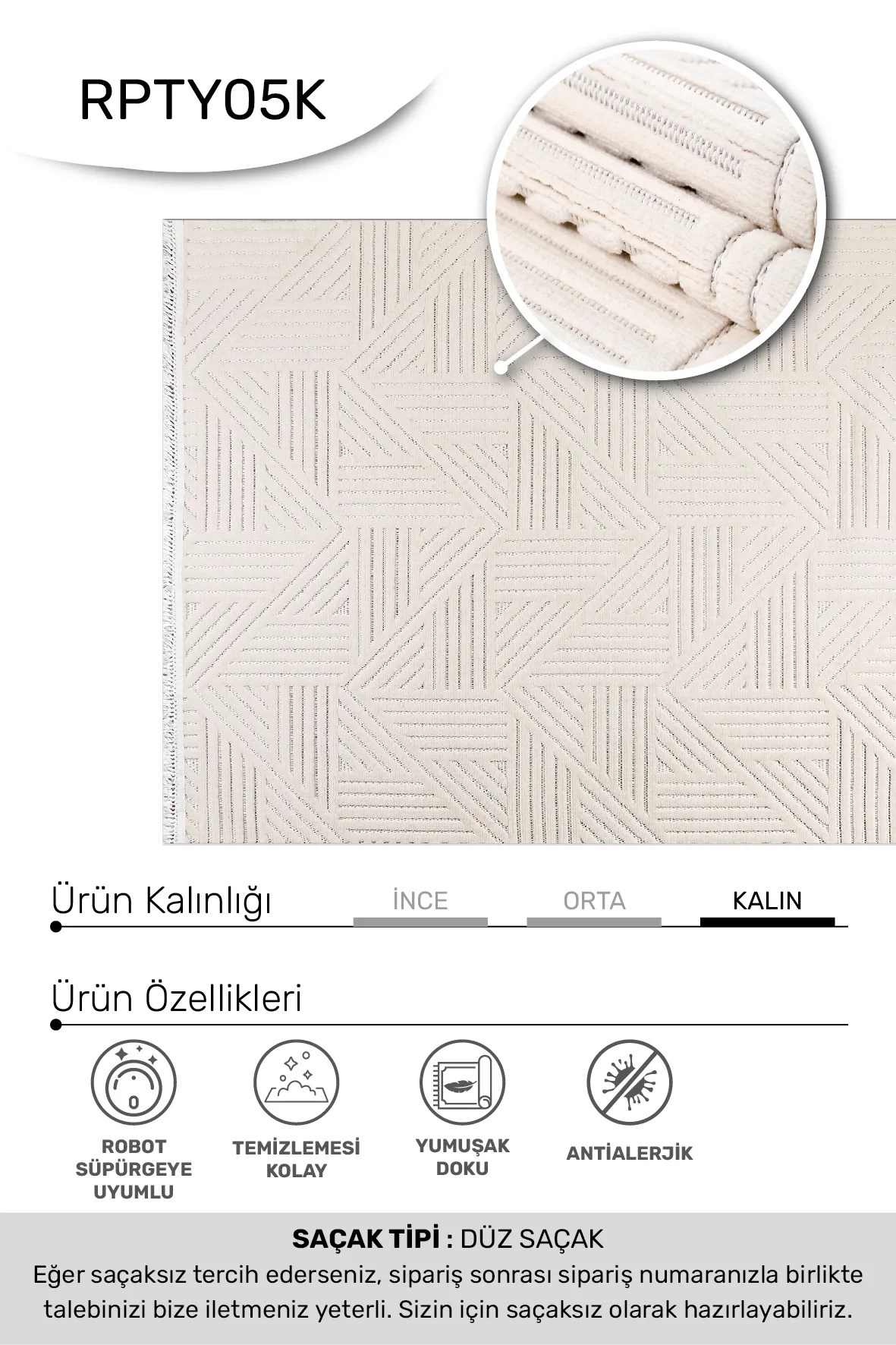 TİGANA-Krem- Özel Ölçü-Salon, OturmaOdası ve Koridor Halısı-Robot Süpürgeye Uyumlu-Kolay Temizlenebilir-Uygun Fiyat