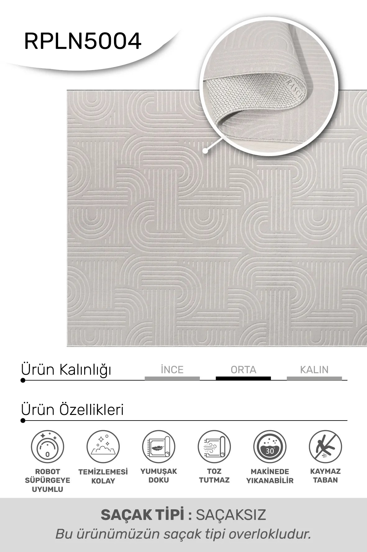 Valen - Gri-Salon-Oturma Odası-Mutfak-Yıkanabilir-Robot Süpürge-Kaymaz Taban-Modern