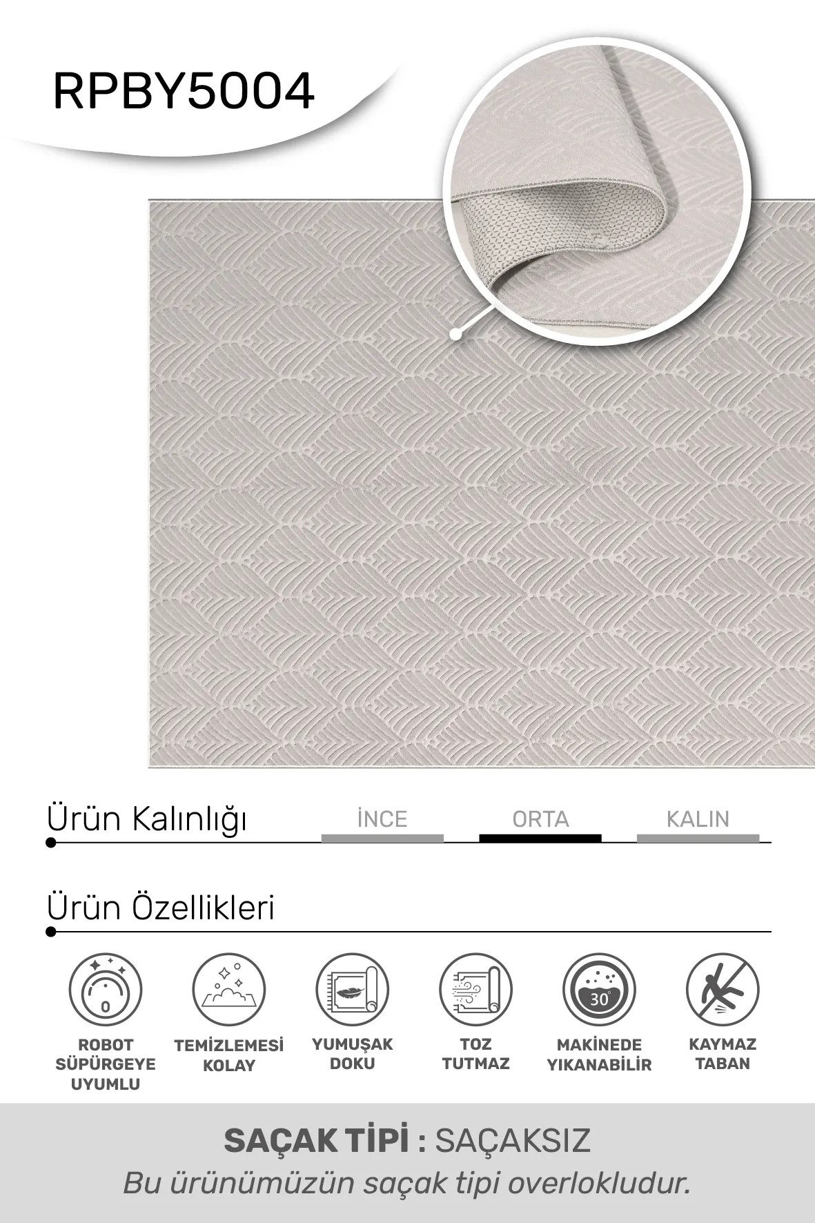 Valen - Gri-Salon-Oturma Odası-Mutfak-Yıkanabilir-Robot Süpürge-Kaymaz Taban-Modern