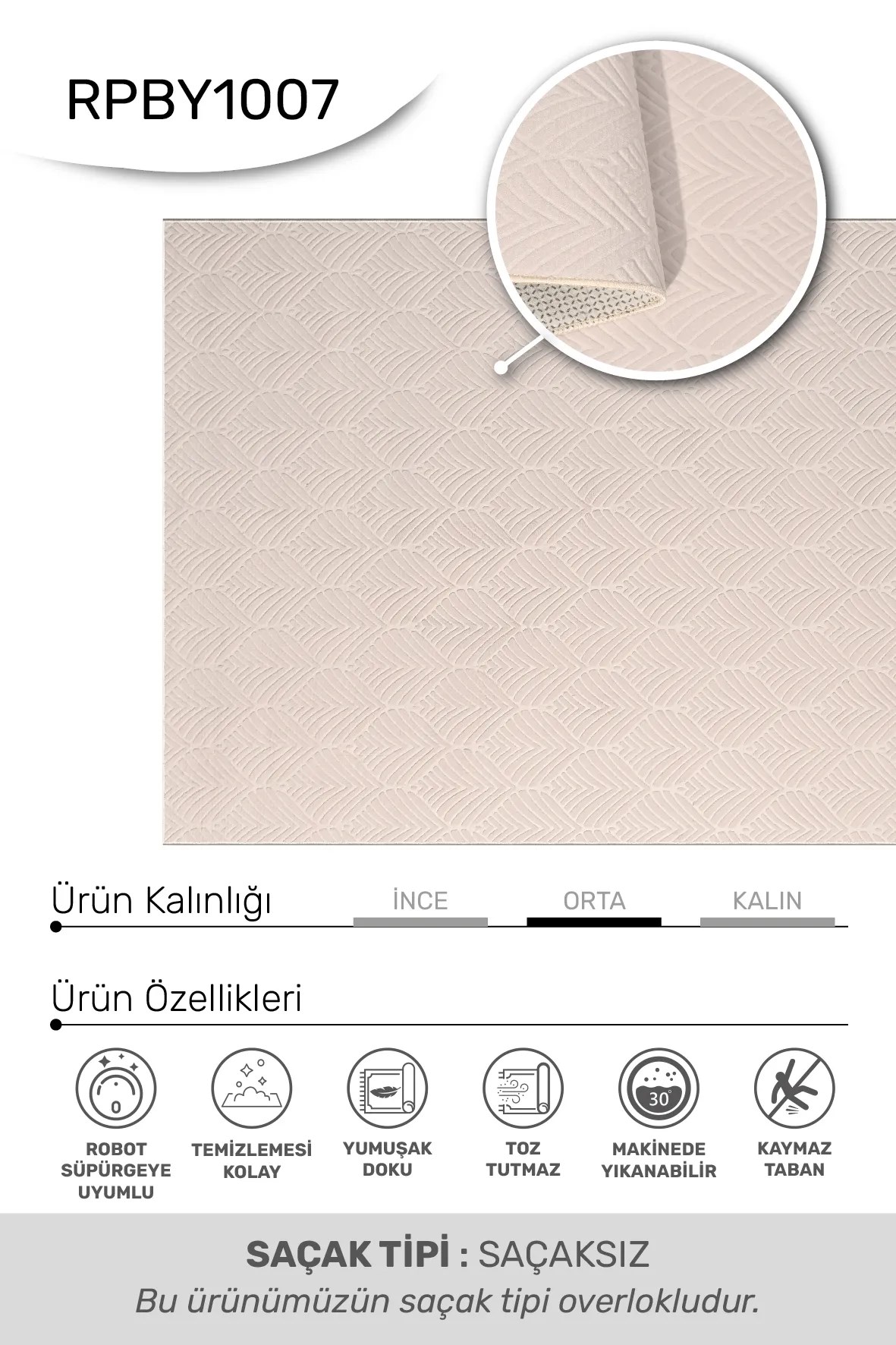 Valen - Kırık Beyaz-Salon-Oturma Odası-Mutfak-Yıkanabilir-Robot Süpürge-Kaymaz Taban-Modern