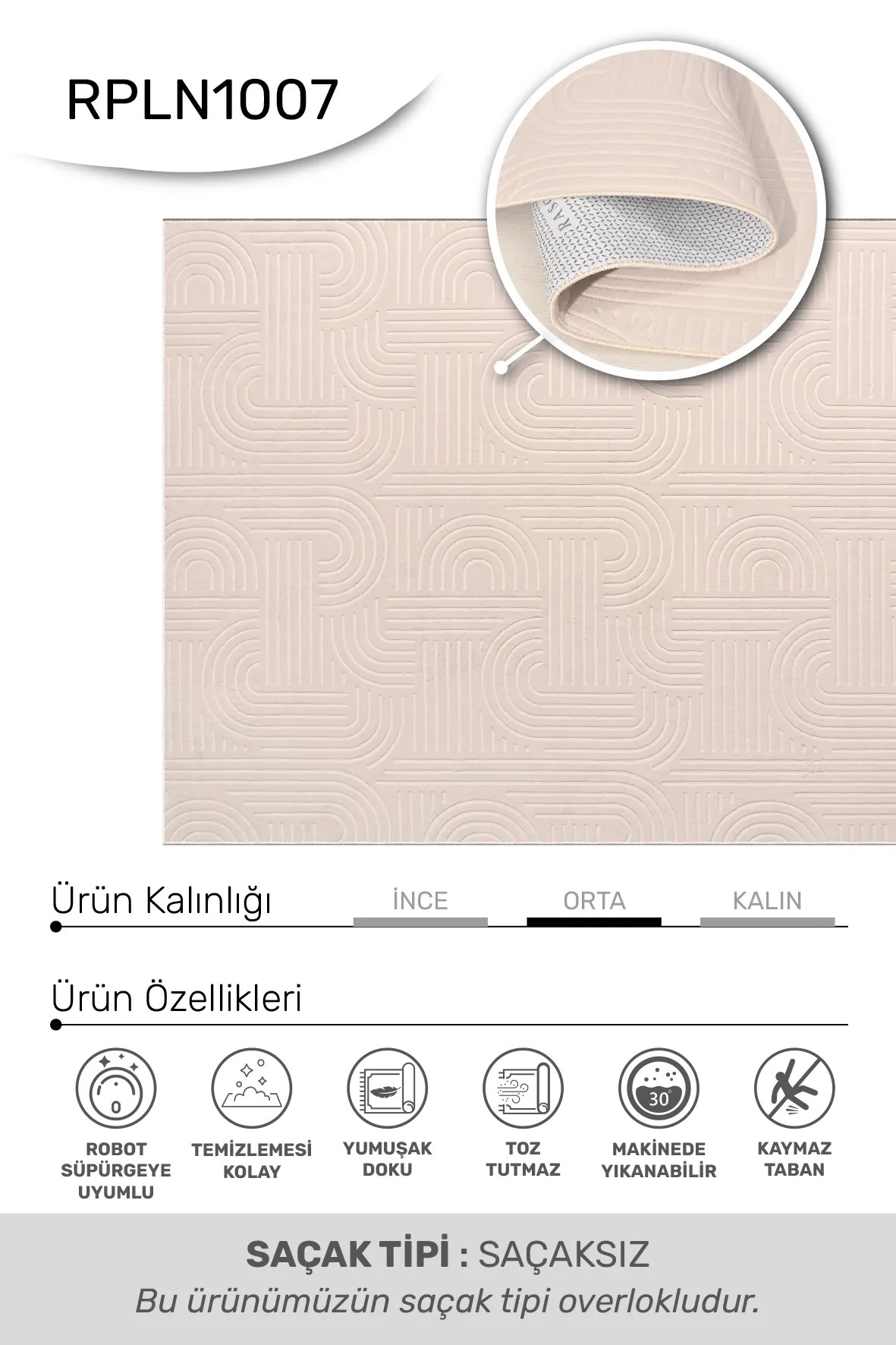 Valen - Kırık Beyaz-Salon-Oturma Odası-Mutfak-Yıkanabilir-Robot Süpürge-Kaymaz Taban-Modern