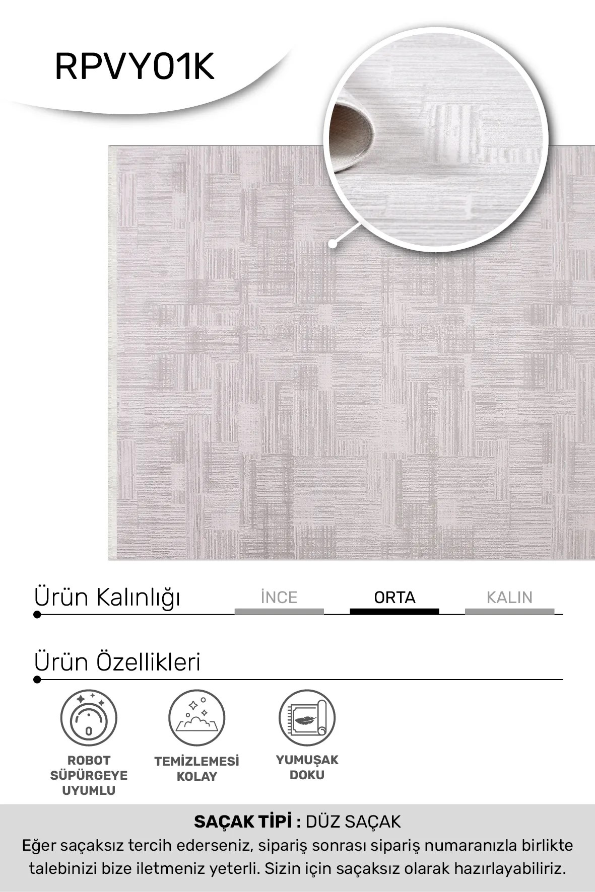 VİANORA-Bej/Beyaz - Özel Ölçü-Salon,Oturma Odası ve Koridor Halısı-Robot Süpürgeye Uyumlu-Kolay Temizlenebilir-Uygun Fiyat