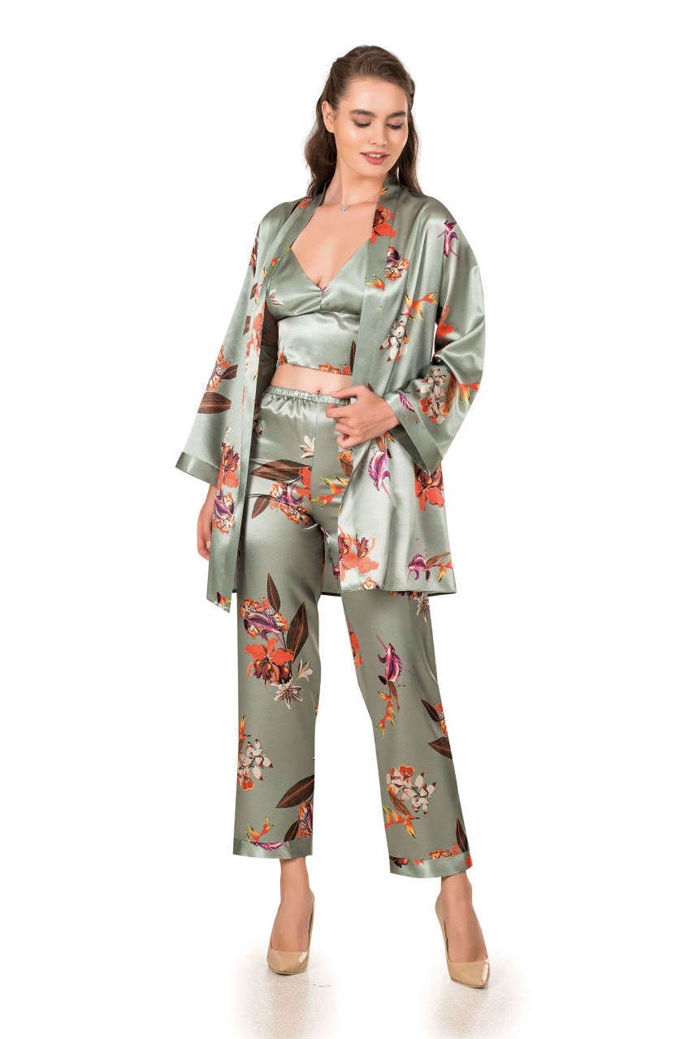 MOONGİRL 334 3'LÜ  SATEN PİJAMA TAKIMI 