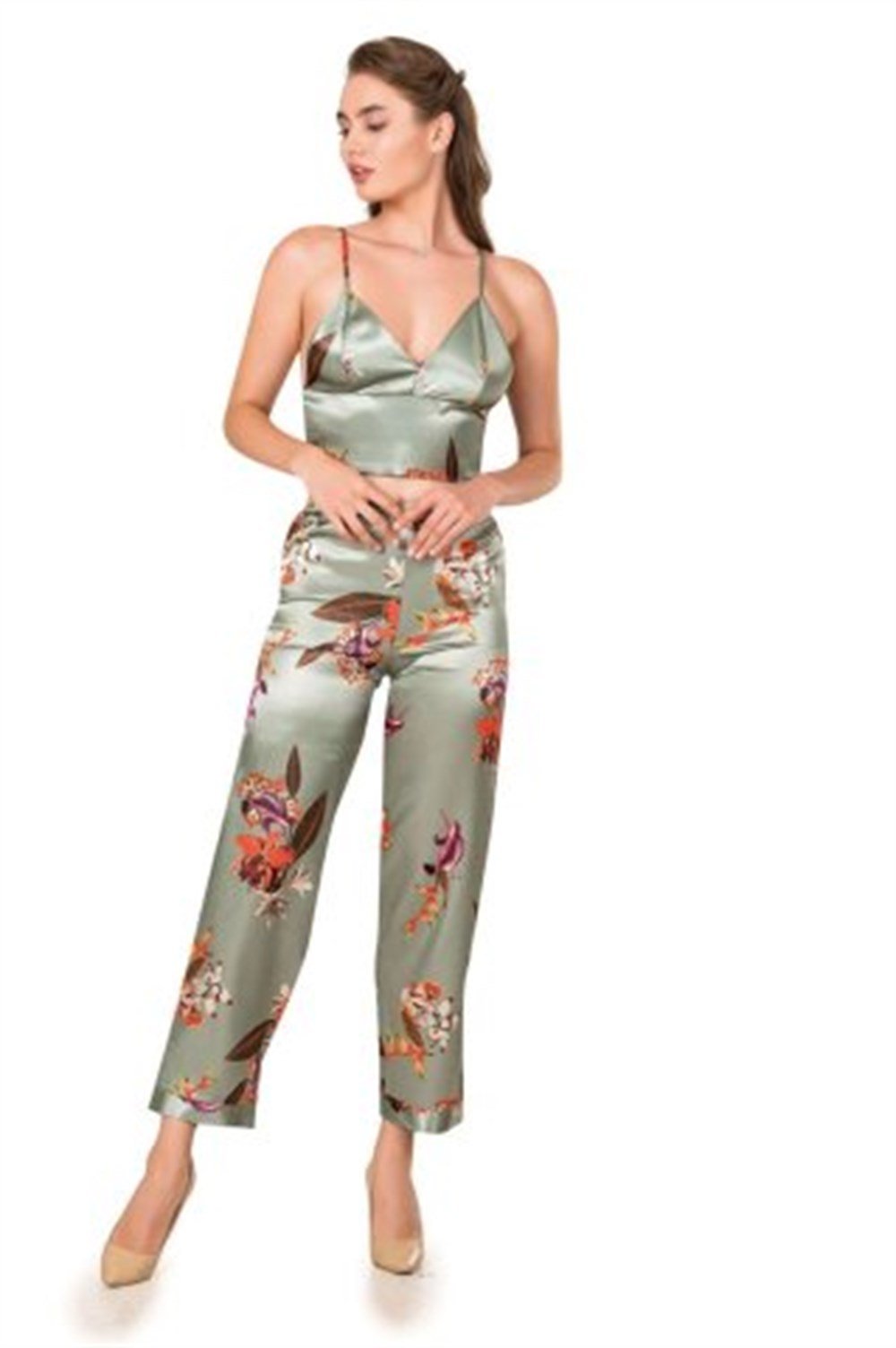 MOONGİRL 334 3'LÜ  SATEN PİJAMA TAKIMI 