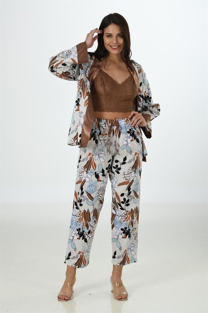 MOONGİRL 570 BRALEDLİ ÜÇLÜ  SATEN PİJAMA TAKIM 