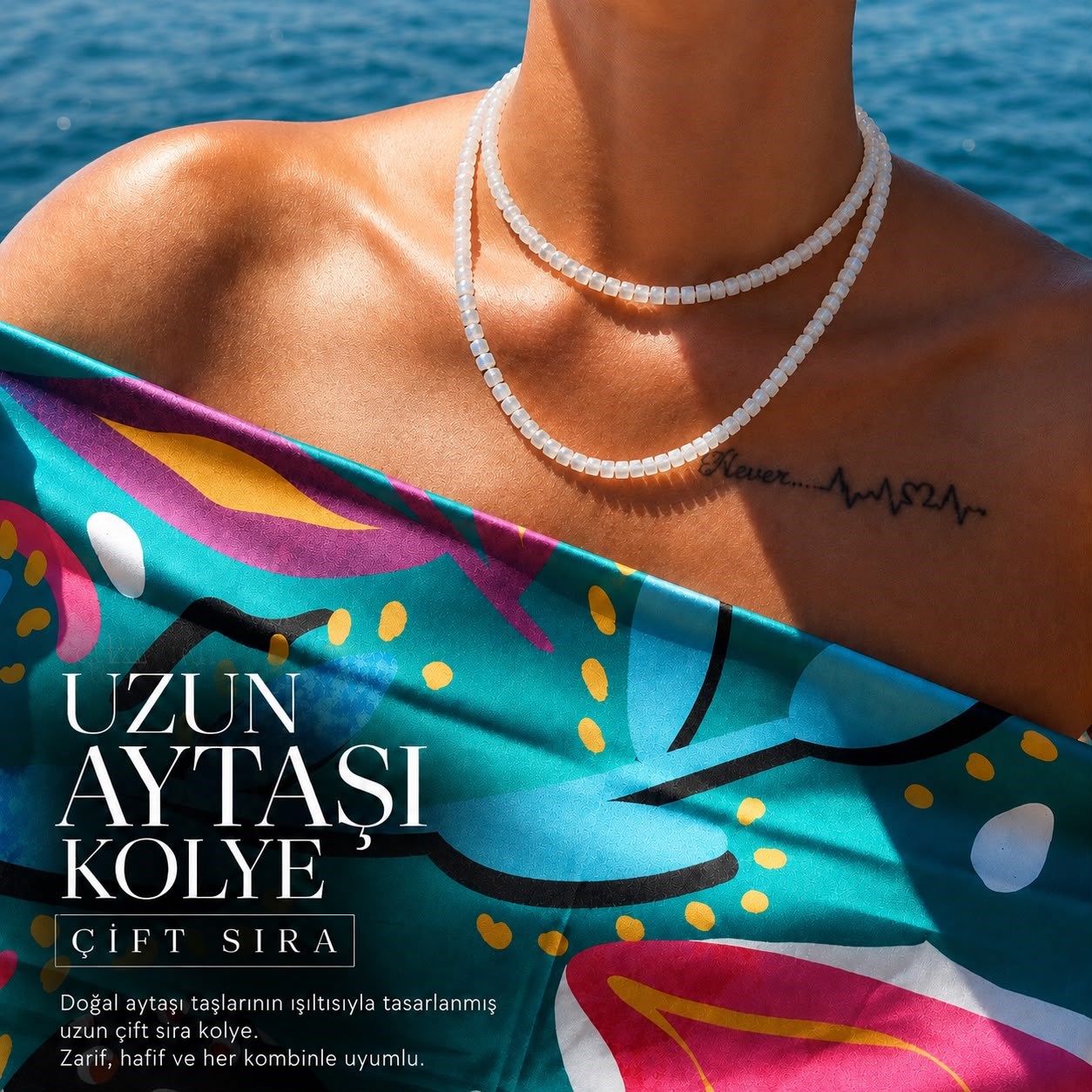 1. Sınıf  Kare Faset Kesim Çift Dizilim Kolye (Gold Klips)