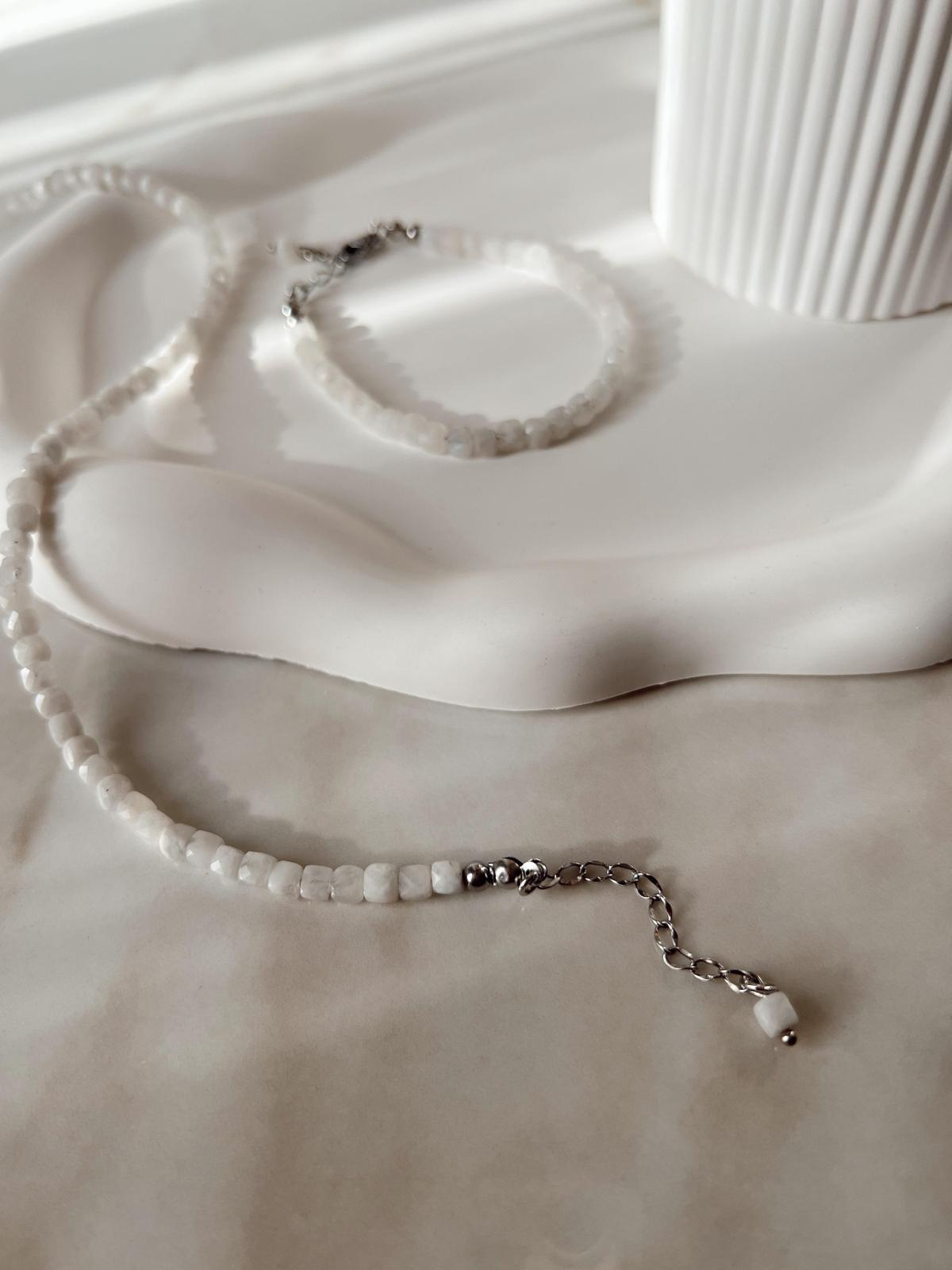 1.Sınıf Kare Kesim Fasetli Aytaşı Kolye ve Bileklik Set(Silver  Zincir)