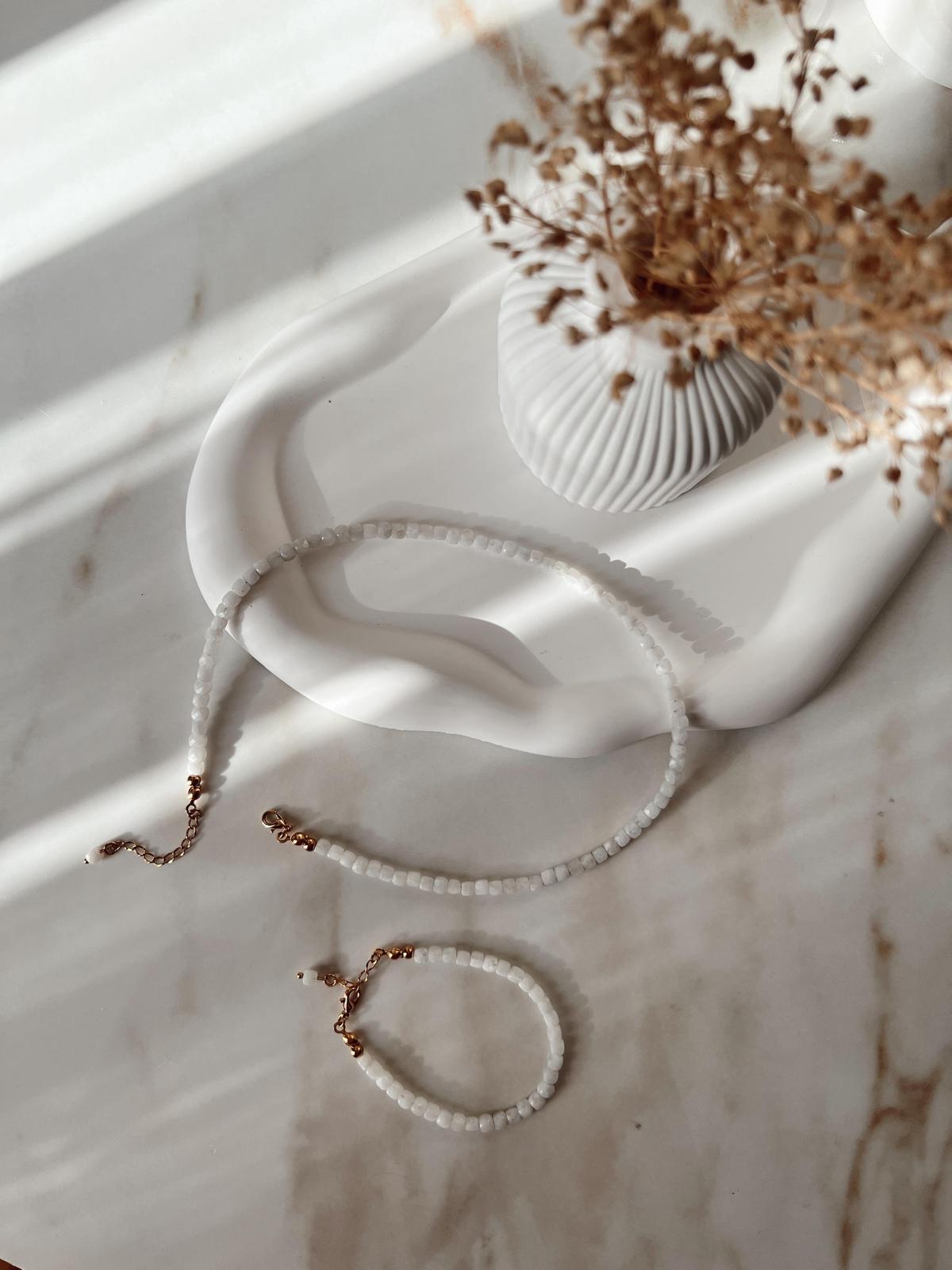 1.Sınıf Kare Kesim Fasetli Aytaşı Kolye ve Bileklik Set(Gold Zincir)