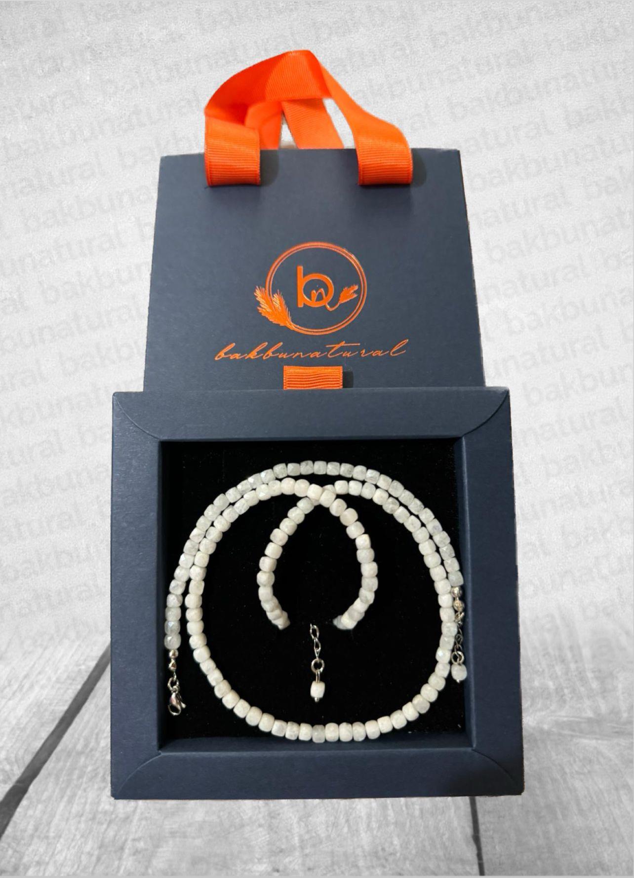 1.Sınıf Kare Kesim Fasetli Aytaşı Kolye ve Bileklik Set(Gold Zincir)