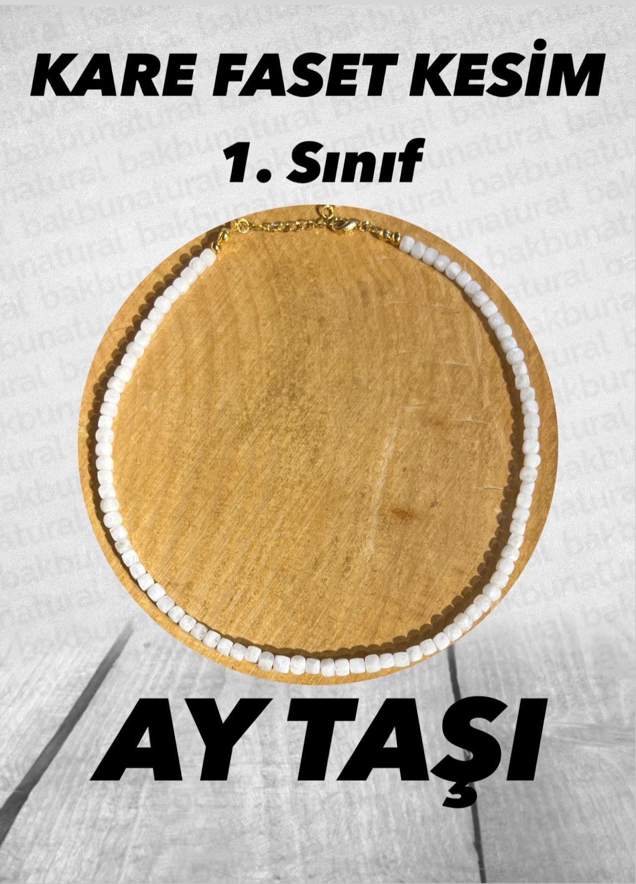 1.Sınıf Kare Kesim Fasetli Aytaşı Kolye (Gold Zincir)