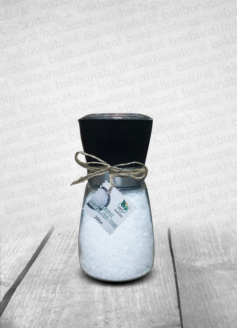 Bakbu Değirmenli Beyaz Himalaya Tuzu 200gr Küçük Boy Siyah Kapak