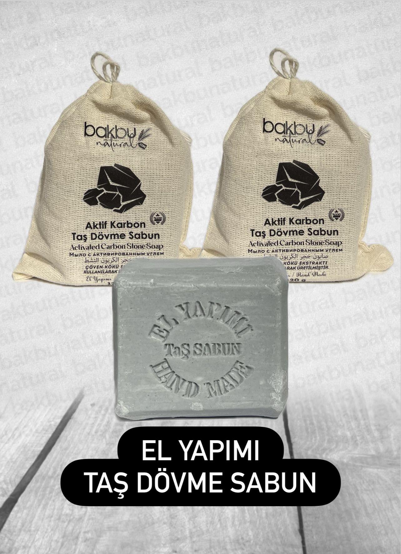 Bakbu Natural  2'li El Yapımı Taş Dövme Aktif Karbon Sabunu