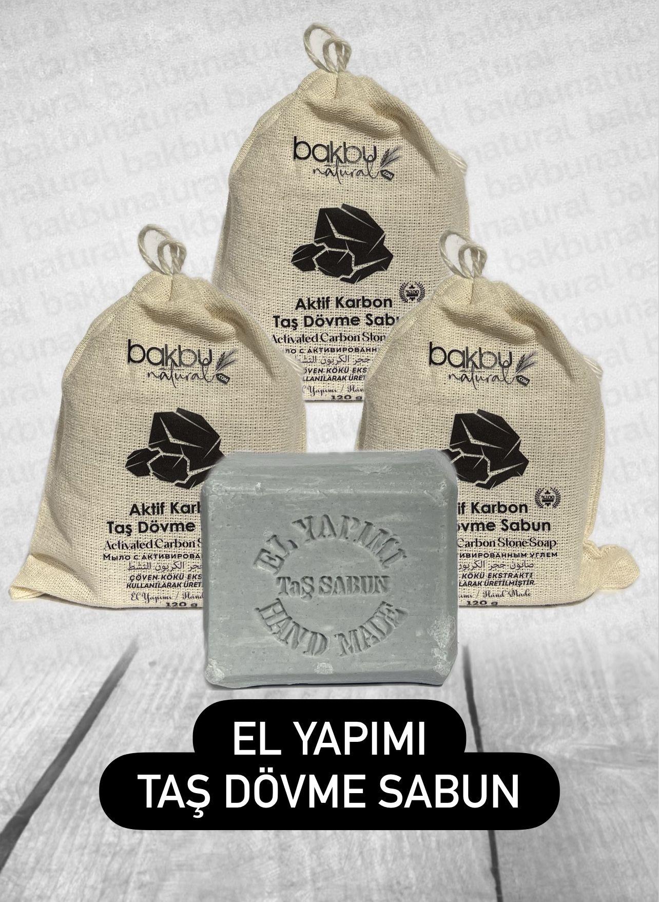 Bakbu Natural  3'lü El Yapımı Taş Dövme Aktif Karbon Sabunu