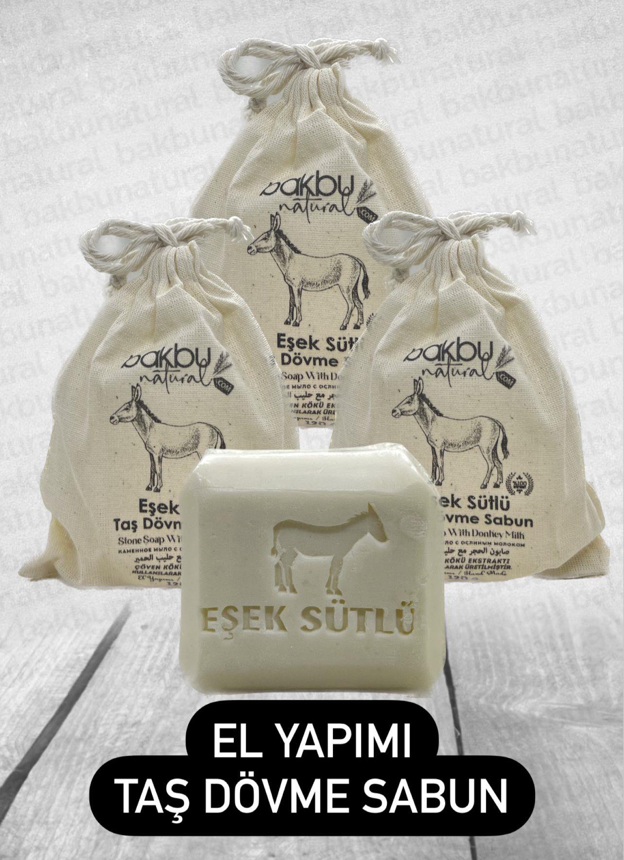 Bakbu Natural  3'lü El Yapımı Taş Dövme Eşeksütü Sabunu