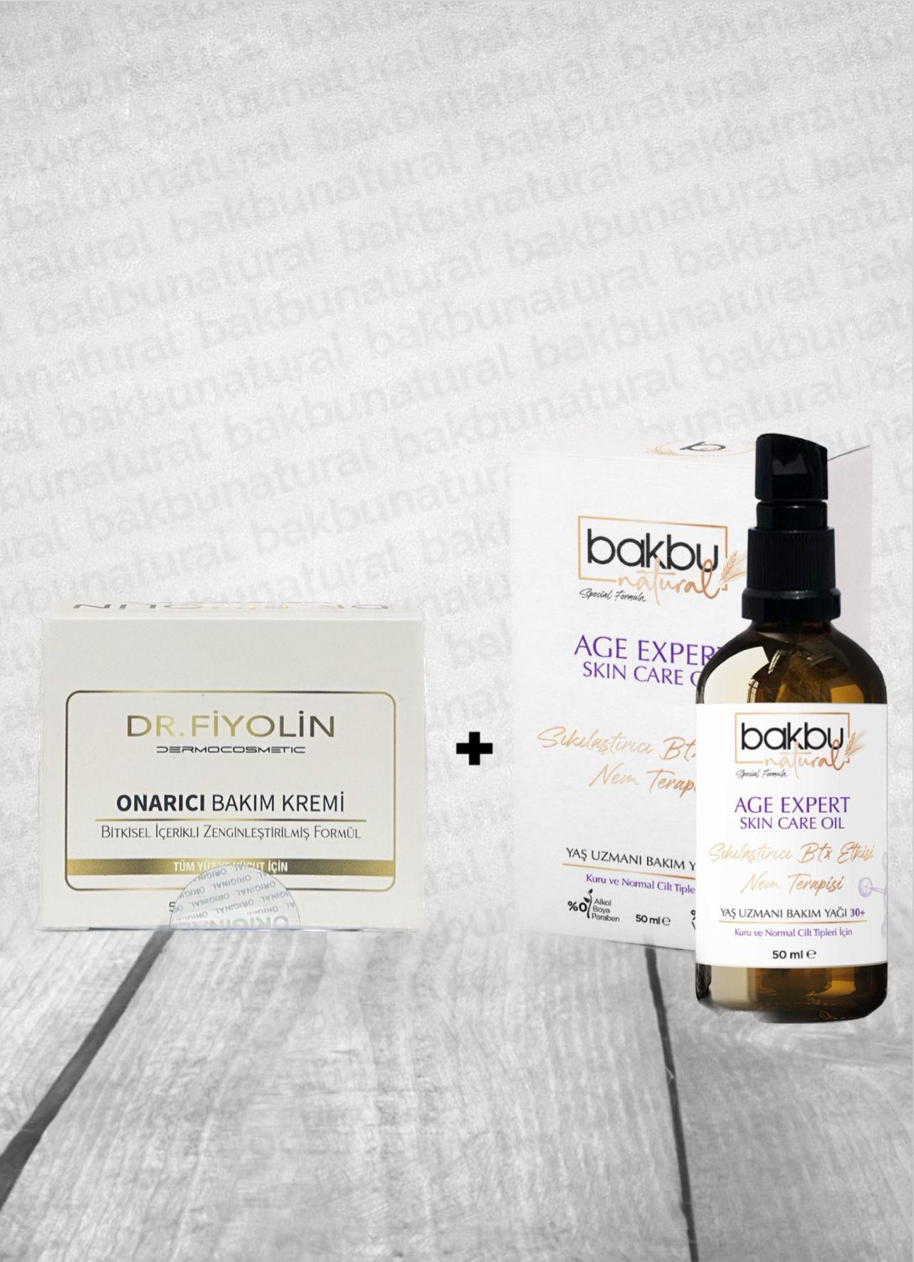 Bakbu Natural Botox Etkili Yaş Uzman Anti Aging Etkili Sıkılaştırıcı Cilt Bakım Yağı Ve Dr Fiyolin Onarıcı krem Set (Kolajen Sabun Hediyeli)