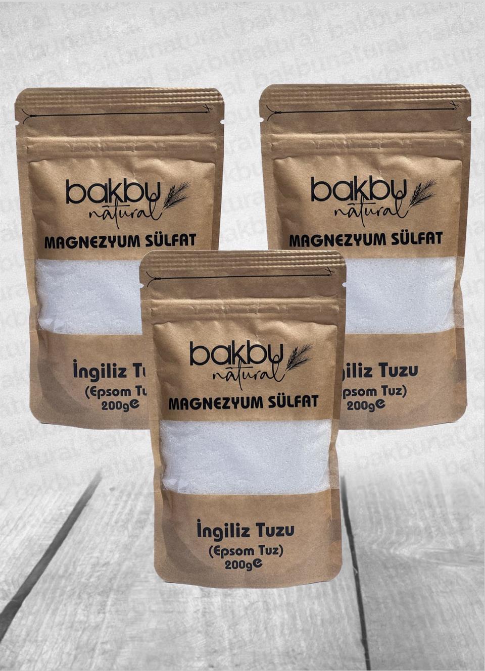 Bakbu Natural Magnezyum Sülfat İngiliz Tuzu 3'Lü Paket 200 Gr (Epsom Tuzu)
