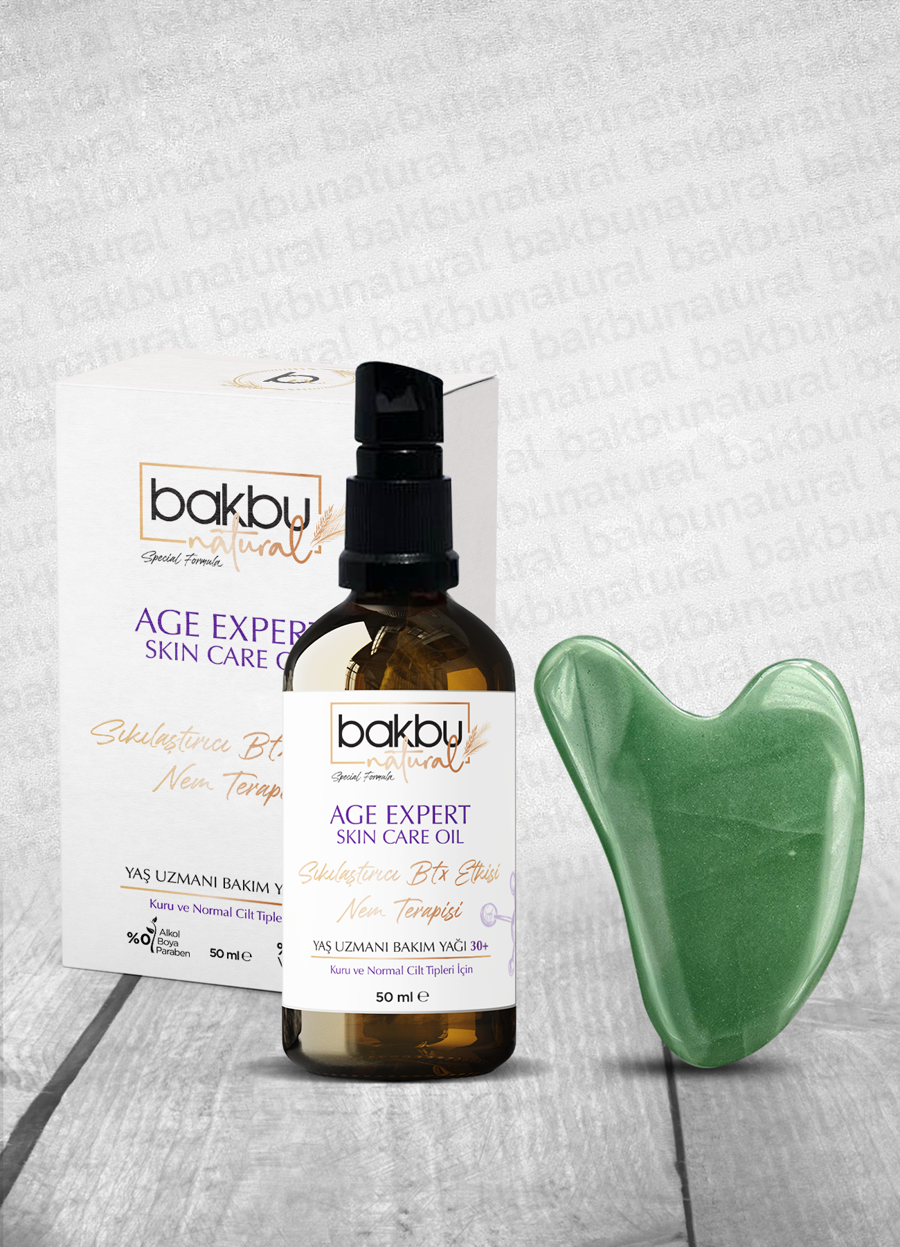 Bakbu Natural Yaş Uzmanı  Anti Aging Etkili Sıkılaştırıcı Yüz Ve Göz Çevresi Boyun Ve Dekolte Bölgesi Bakımında Etkili  Bakım Yağı Ve Aveturin Guasha Masaj Taşı