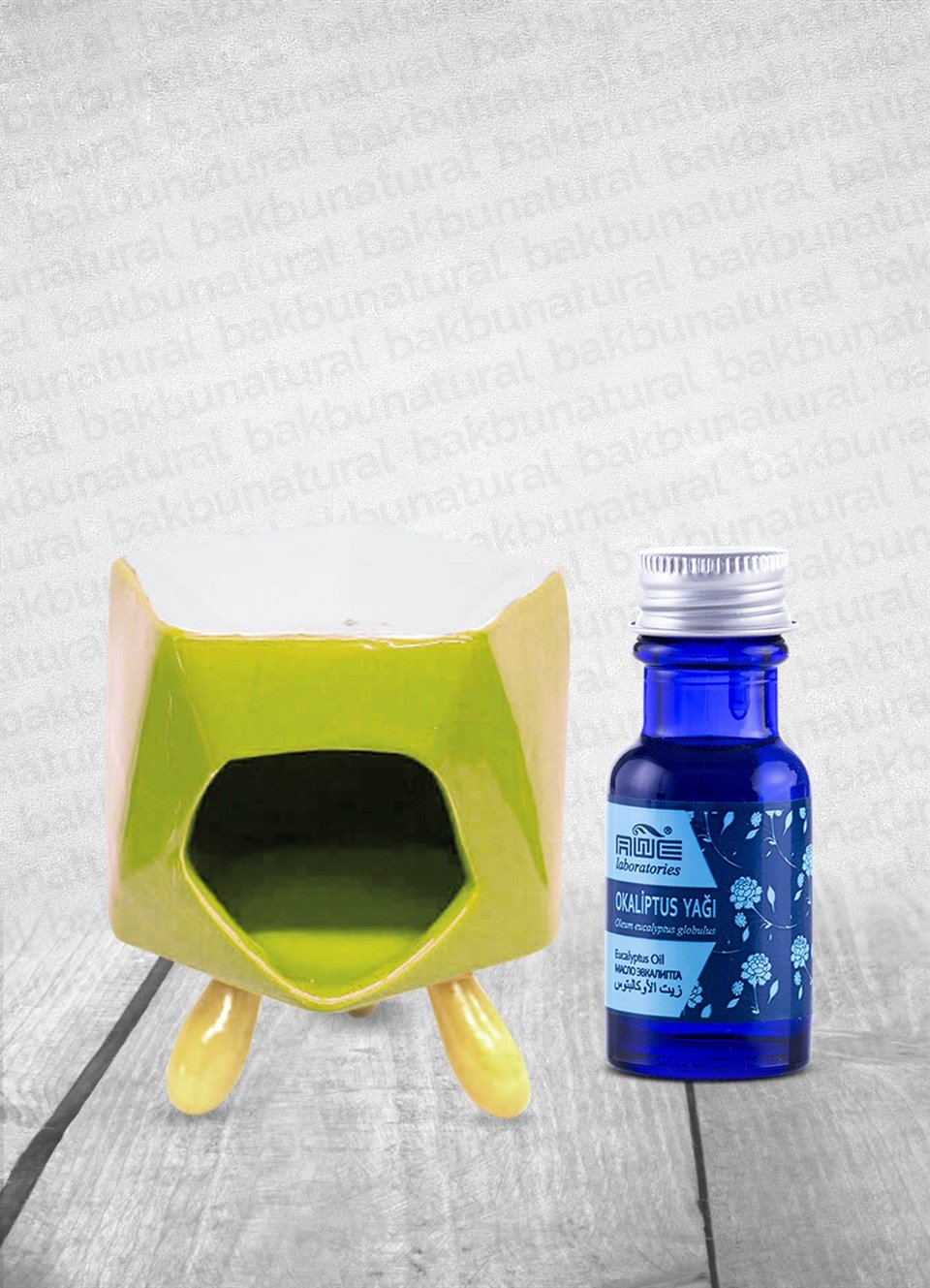 Bakbunatural Bambu Ayaklı Yeşil Porselen Buhurdanlık Awe Cemre Okaliptus Yağı 15Ml