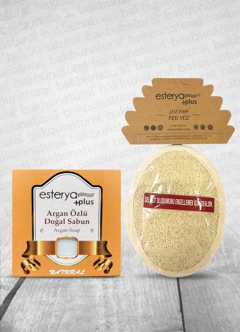 Esterya Plus Argan Özlü Doğal Sabun 125gr ve Yüz Kesesi