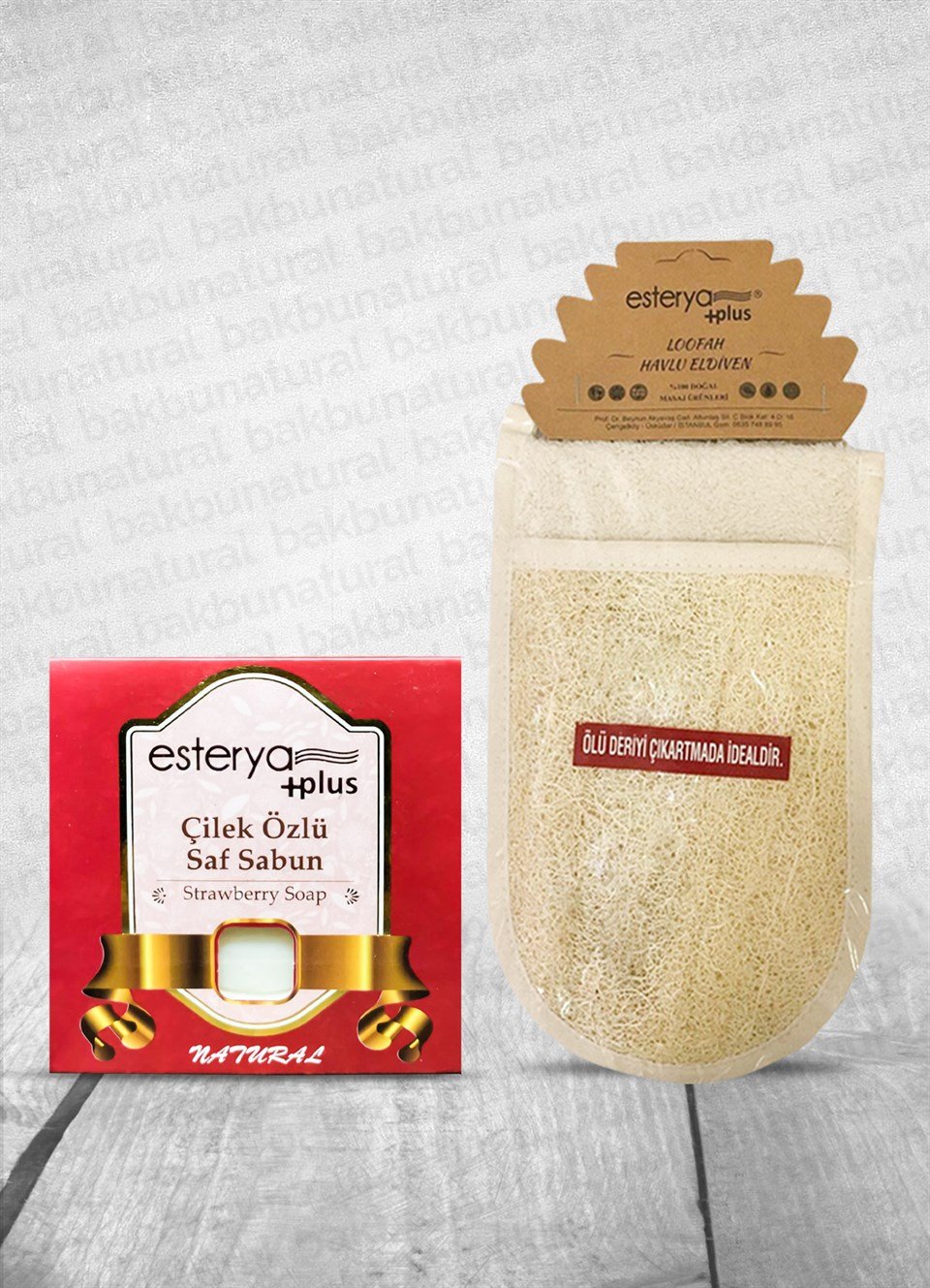Esterya Plus Çilek Özlü Saf Sabun 125gr ve Vücut Kesesi