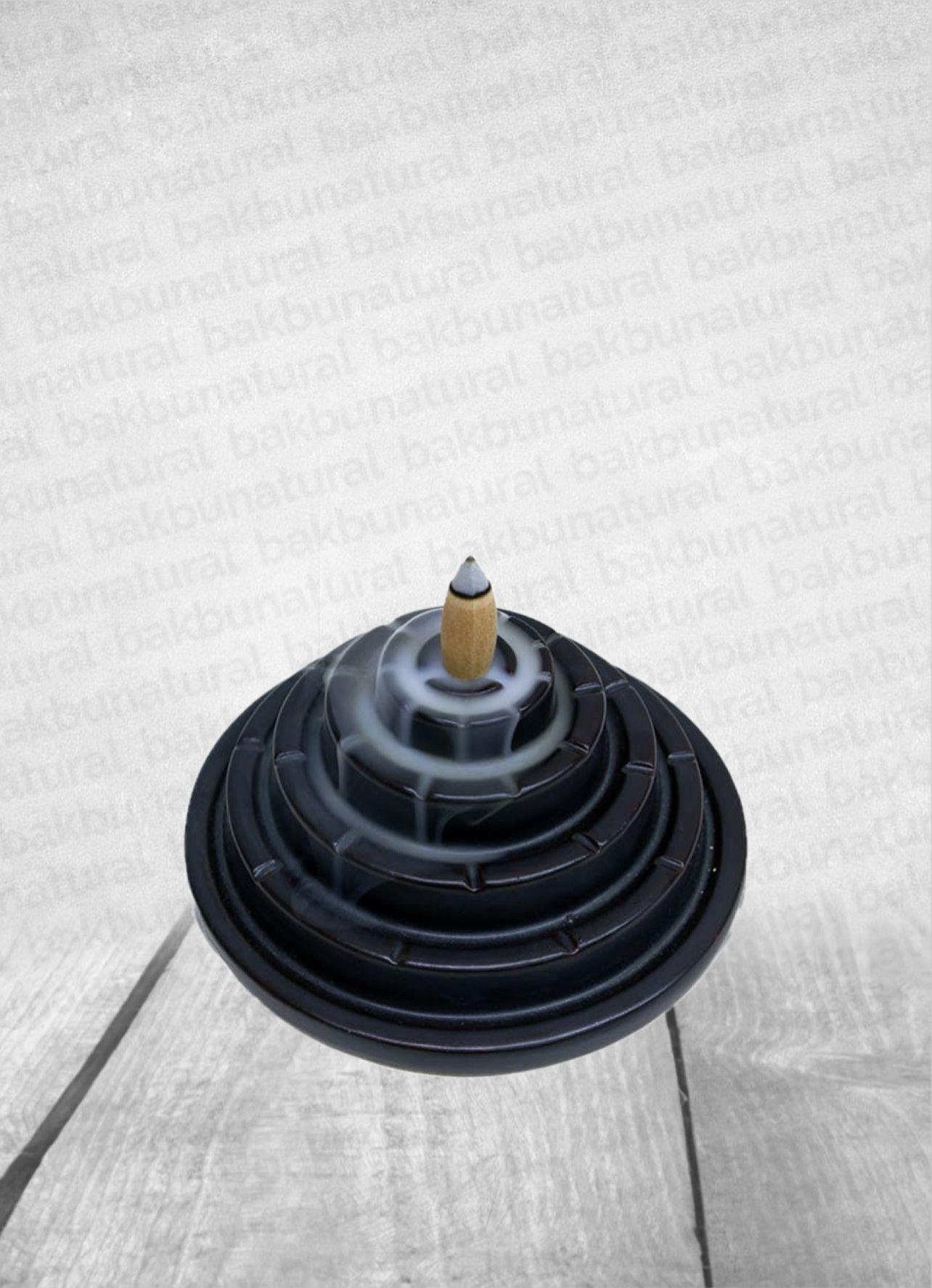 Labirent Temalı Siyah Seramik Geri Akışlı Tütsülük