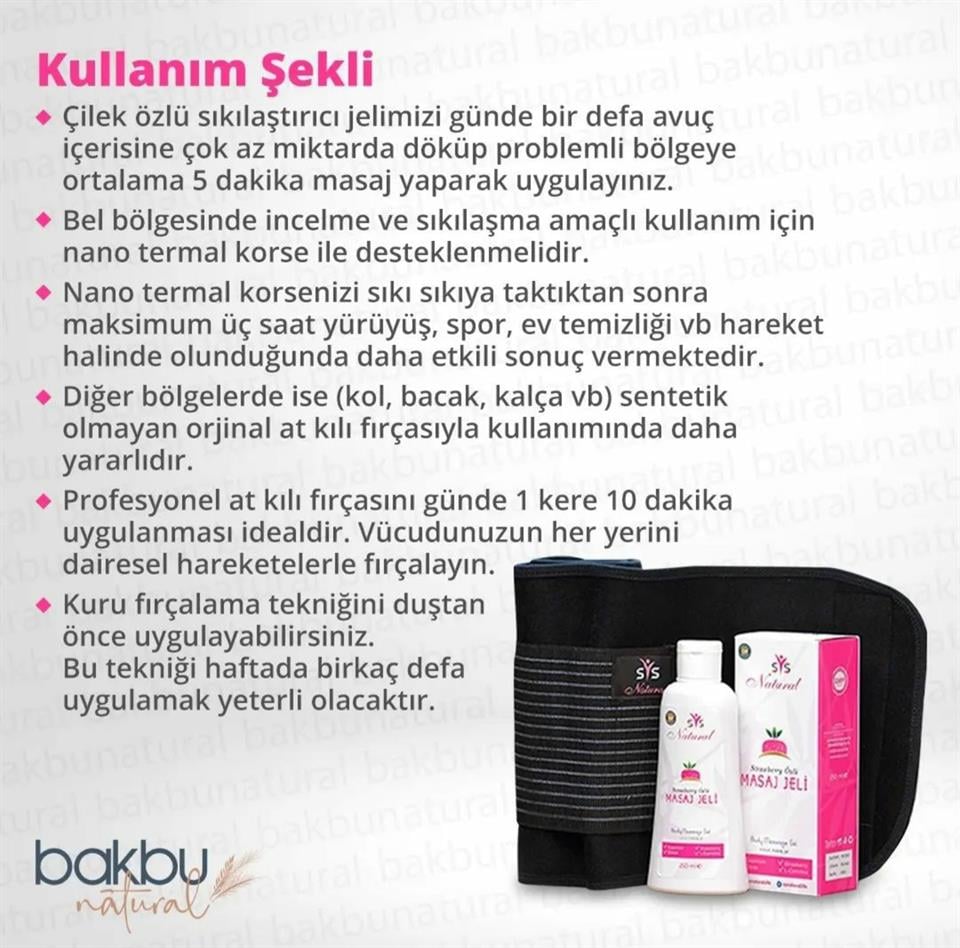 Ssnatural Nano Termal Korse,Strawberry Özlü İnceltici Sıkılaştırıcı Selülit Giderici Vücut Masaj Jeli 250 Ml Ve Hassas Ciltler İçin Özel Bambu Atkılı Fırçası