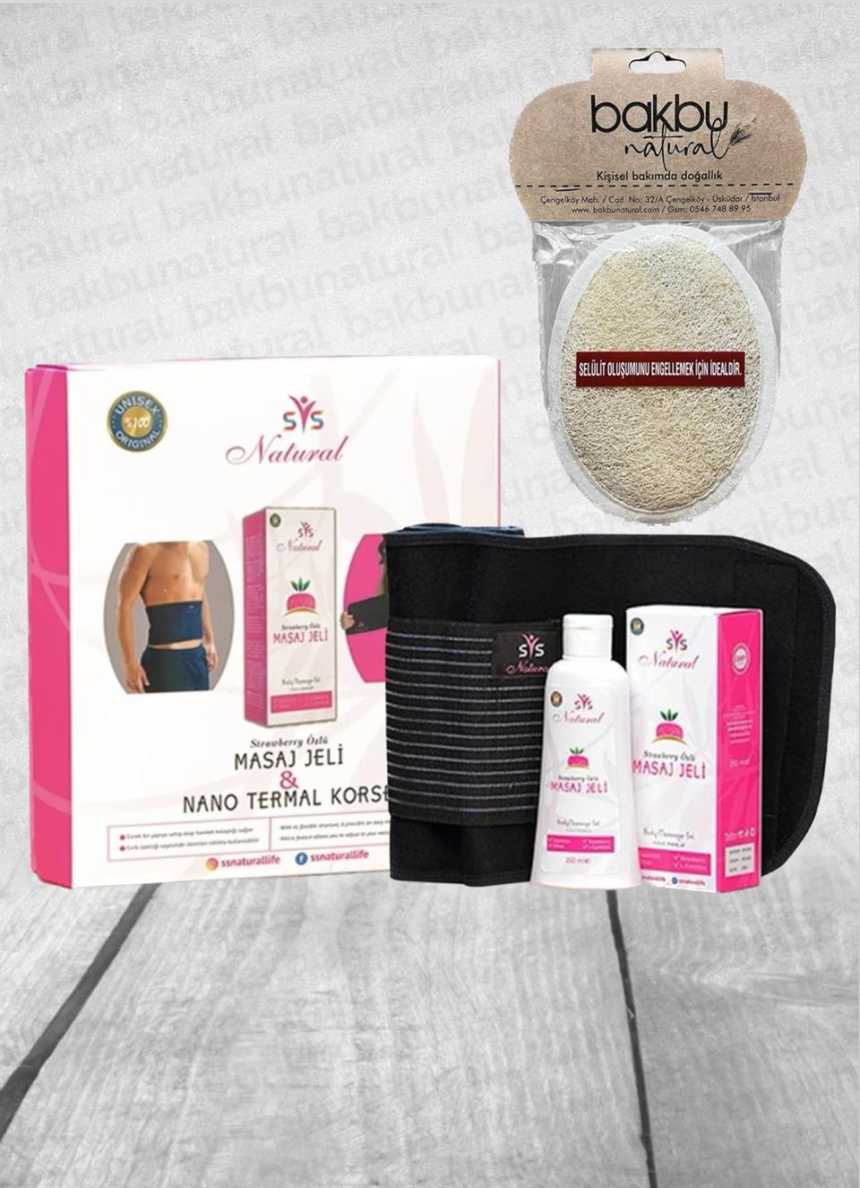 Ssnatural Nano Termal Korse,Strawberry Özlü İnceltici Sıkılaştırıcı Selülit Giderici Vücut ve Oval Kabak Lifli Kese