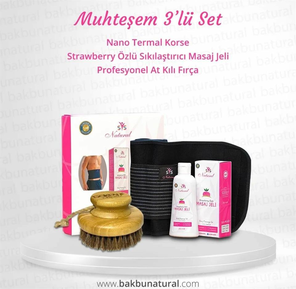 Ssnatural Nano Termal Korse,Strawberry Özlü İnceltici Sıkılaştırıcı Selülit Giderici Vücut Masaj Jeli 250 Ml Ve Hassas Ciltler İçin Özel Bambu Atkılı Fırçası