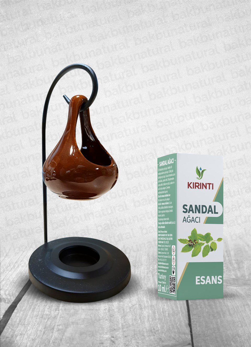 Standlı Seramik Buhurdanlık Ve Kırıntı Sandal Esans 10 Ml (Kahverengi)