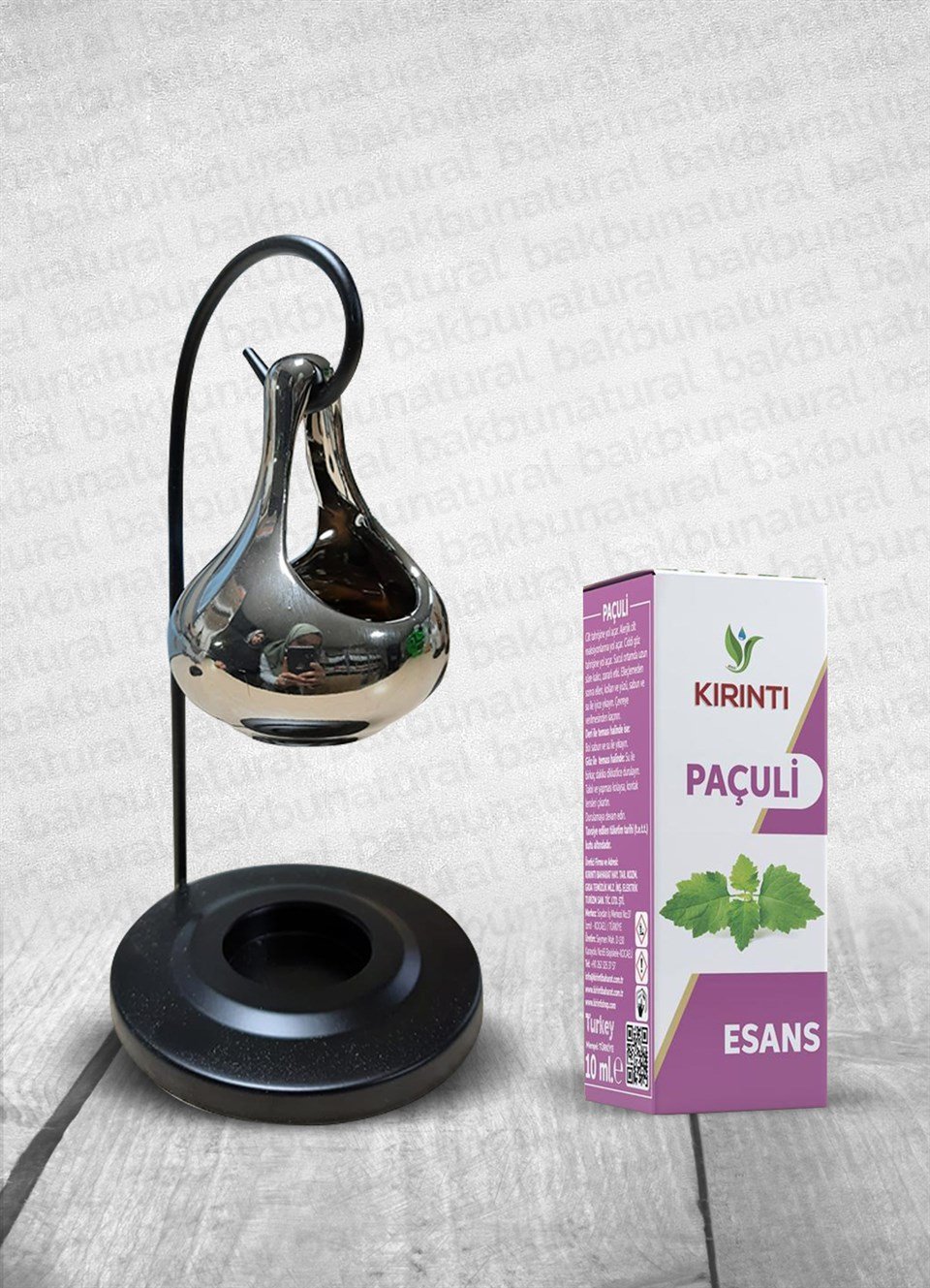 Standlı Seramik Buhurdanlık Ve Kırıntı Paçuli Esans 10 Ml (Gümüş)