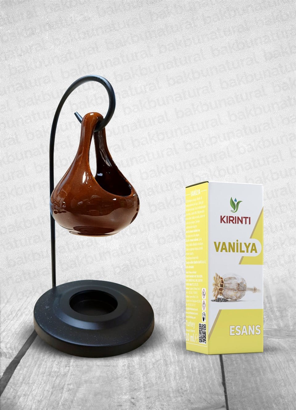 Standlı Seramik Buhurdanlık Ve Kırıntı Vanilya Esans 10 Ml (Kahverengi)