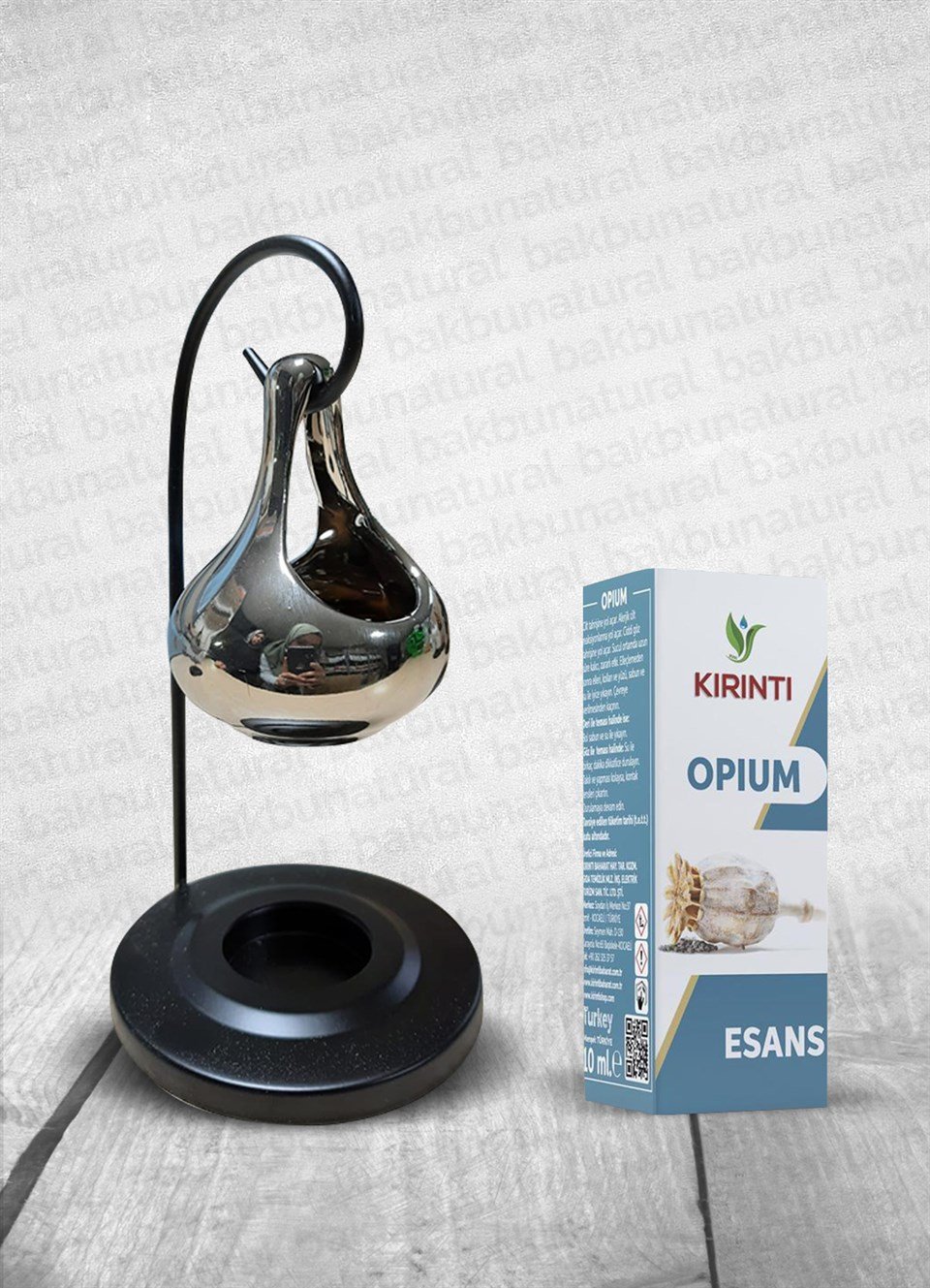 Standlı Seramik Buhurdanlık Ve Kırıntı Opium Esansı 10 Ml (Gümüş)