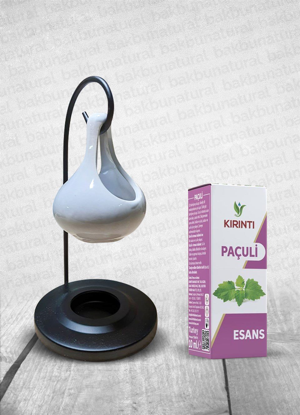 Standlı Seramik Buhurdanlık Ve Kırıntı Paçuli Esans 10 Ml (Beyaz)