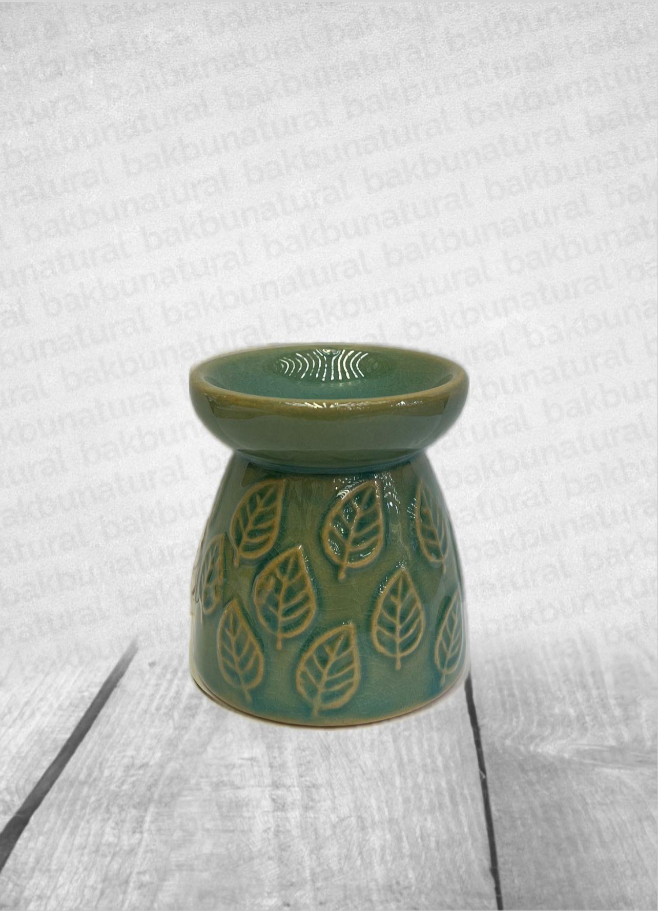 Yaprak Motifli Turkuaz Seramik Buhurdanlık 