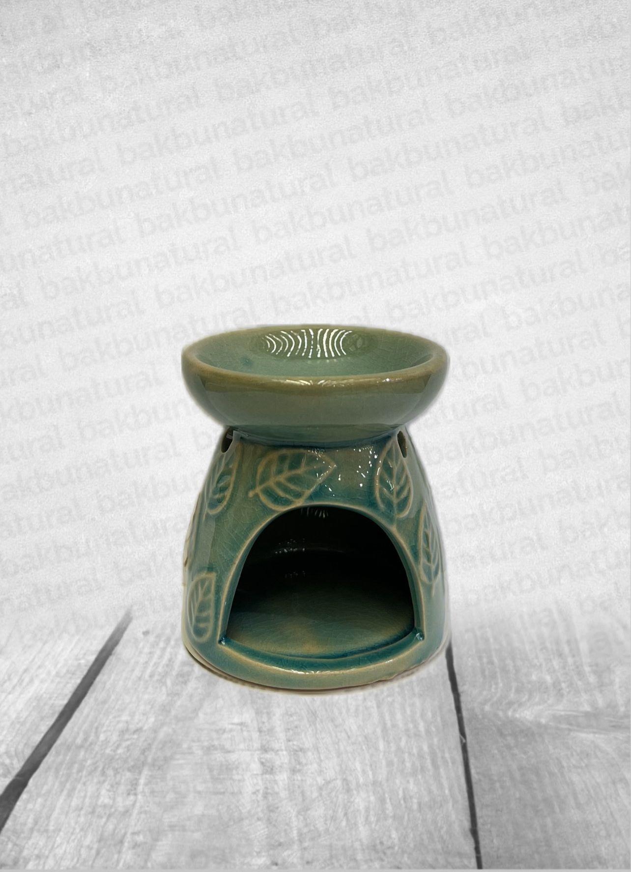 Yaprak Motifli Turkuaz Seramik Buhurdanlık 