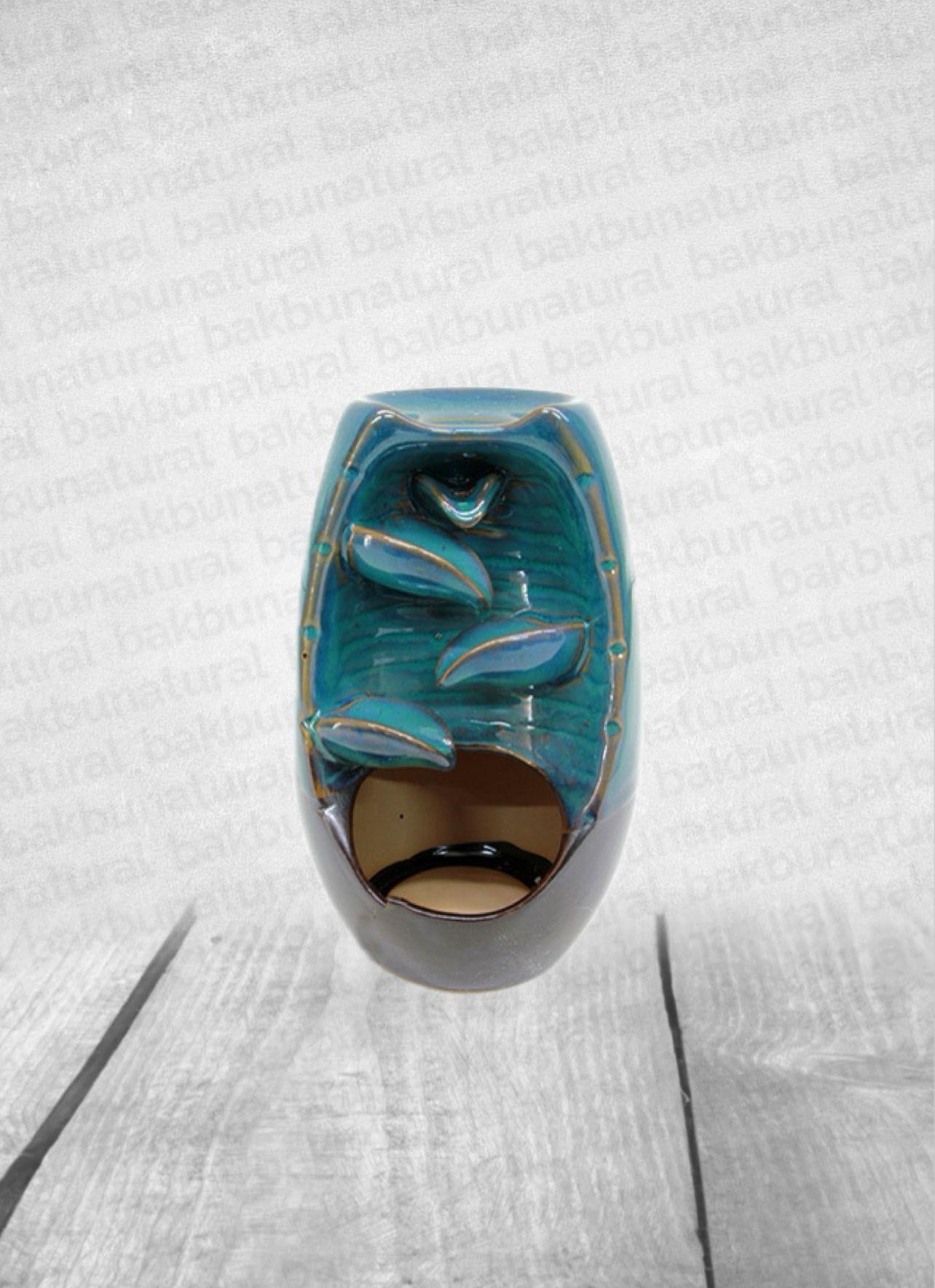 Yaprak Temalı Mavi-Siyah Seramik Geri Akışlı Tütsülük