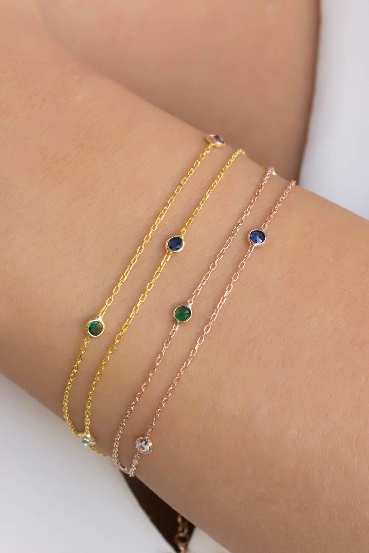 Gümüş Renkli Taşlı Zincir Bileklik Lieza Jewelry blkg210102