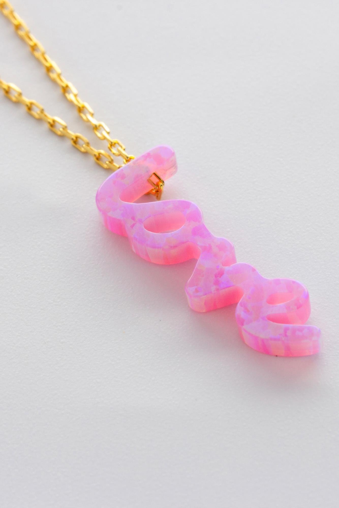 Kadın 925 Ayar Gümüş Opal Taşlı Love Kolye