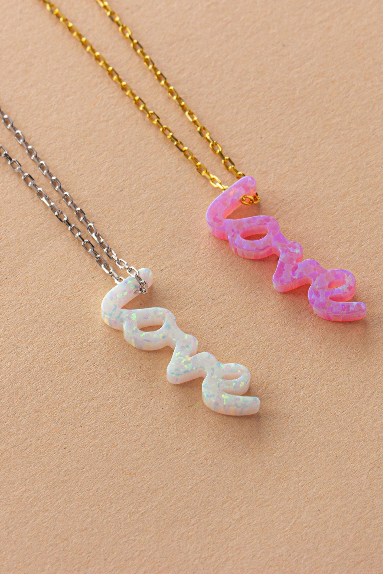 Kadın 925 Ayar Gümüş Opal Taşlı Love Kolye