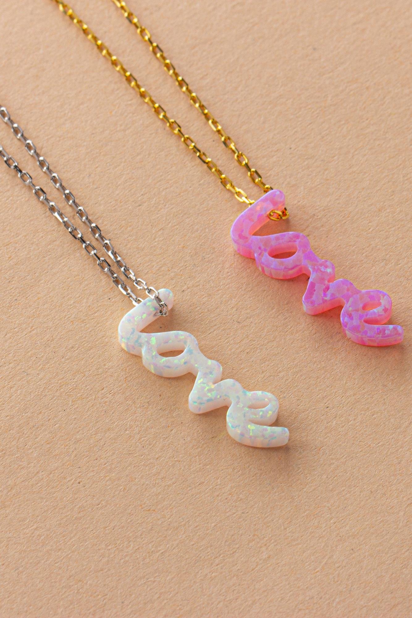Kadın 925 Ayar Gümüş Opal Taşlı Love Kolye