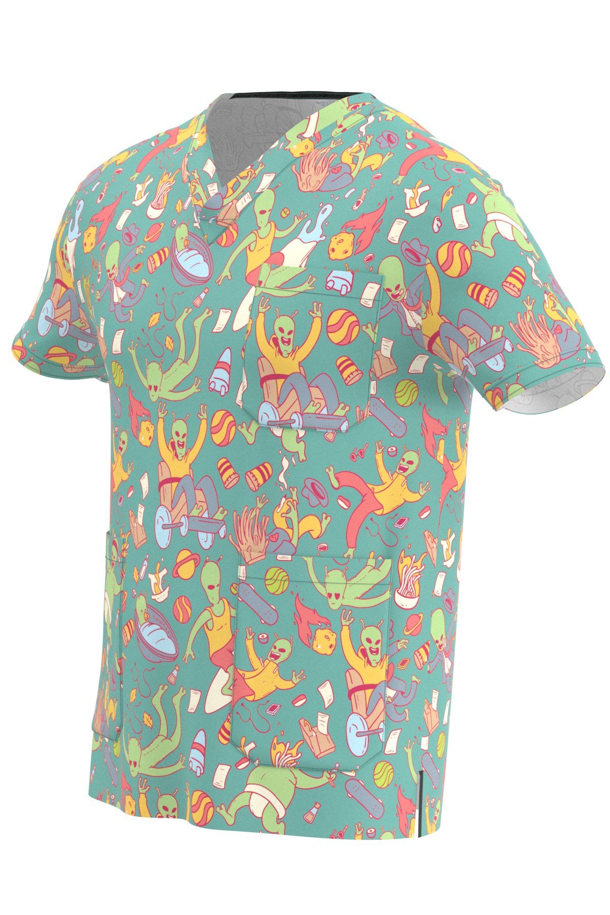 Alien Desenli Erkek Scrubs